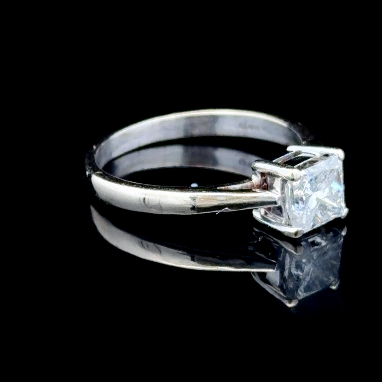 18K White Gold Princess Cut Diamond Solitaire Ring APPX 1.0 CTS