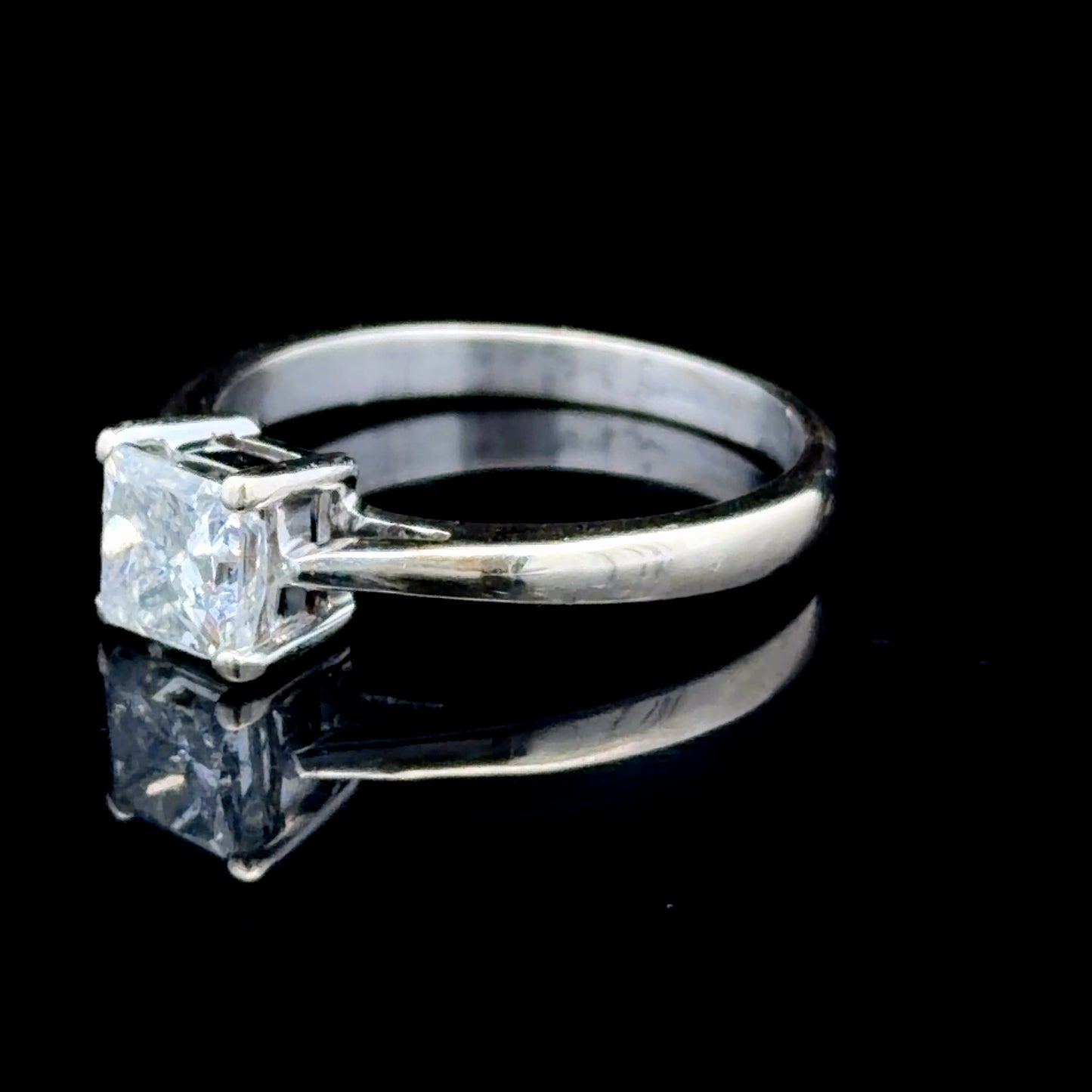 18K White Gold Princess Cut Diamond Solitaire Ring APPX 1.0 CTS