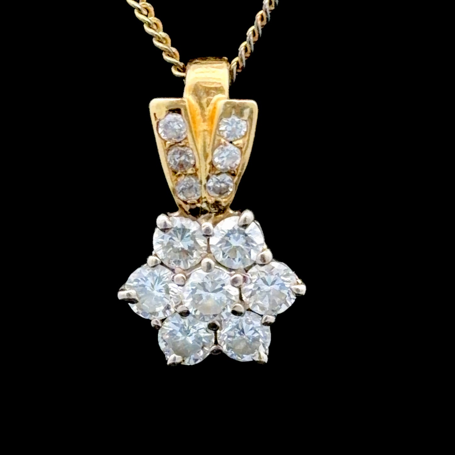 18K Yellow Gold Diamond Daisy Pendant APPX 1.2 CTS