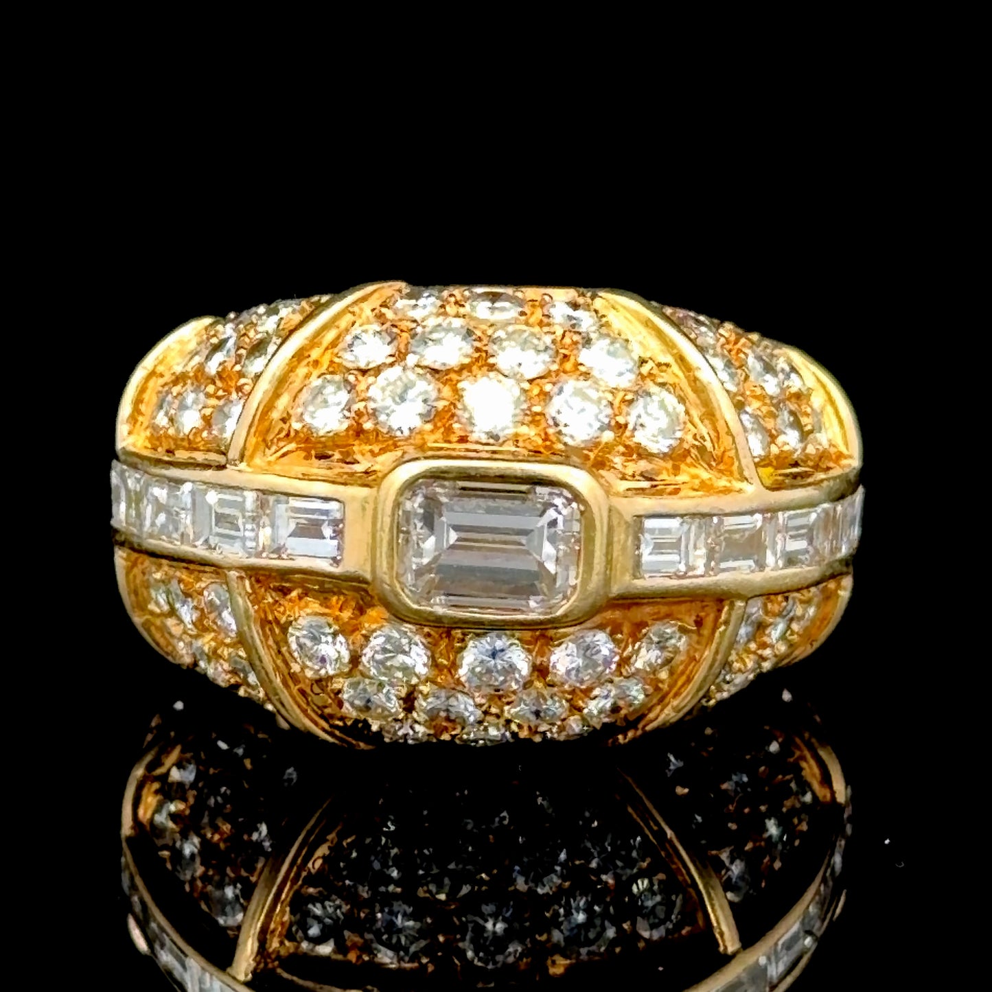 18K Yellow Gold Diamond Bombe Ring APPX 2.5 CTS