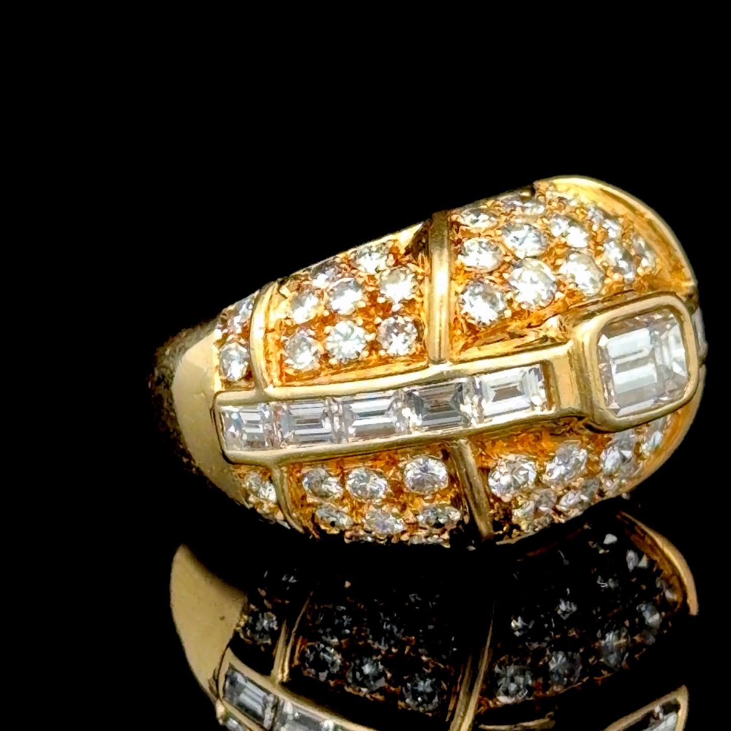 18K Yellow Gold Diamond Bombe Ring APPX 2.5 CTS