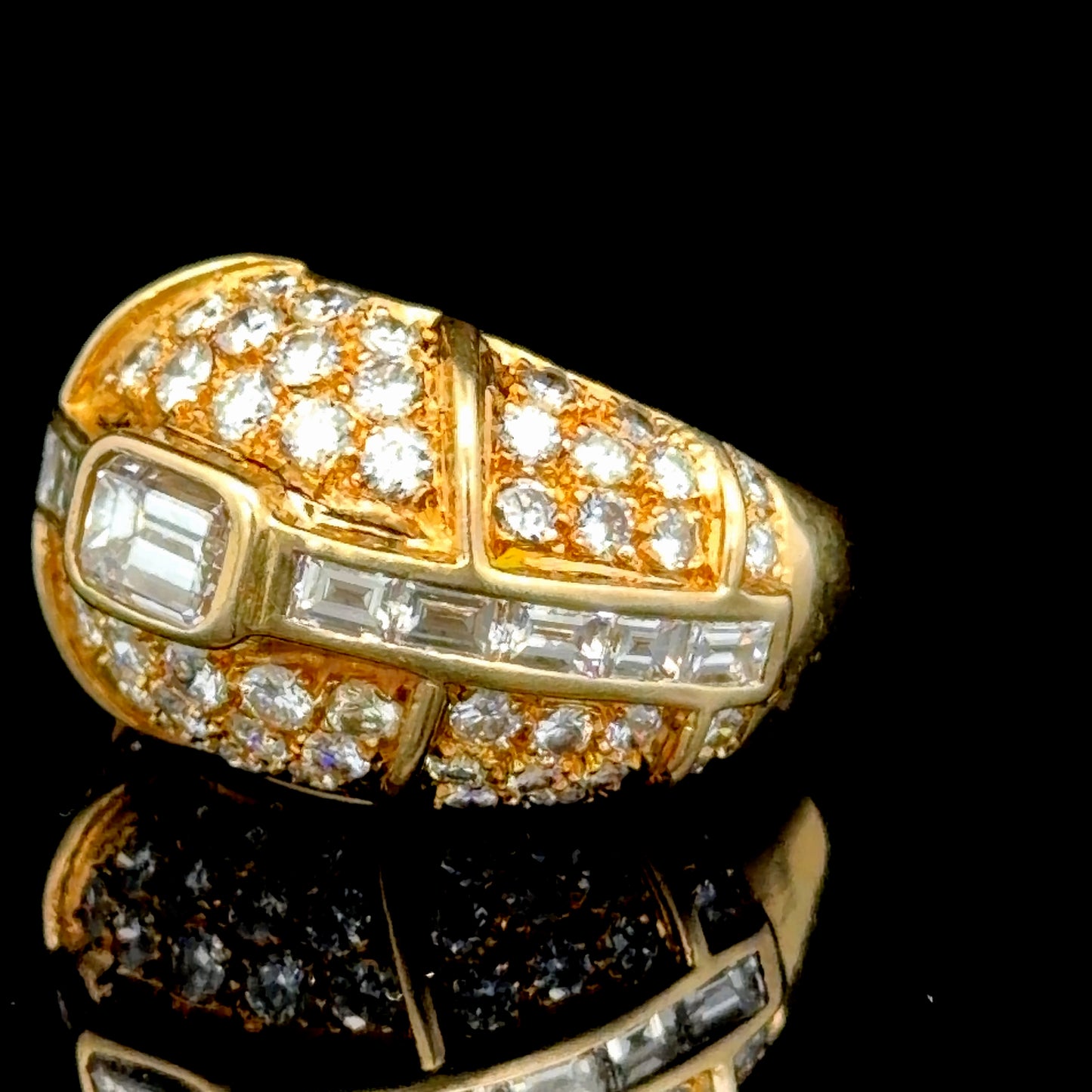 18K Yellow Gold Diamond Bombe Ring APPX 2.5 CTS