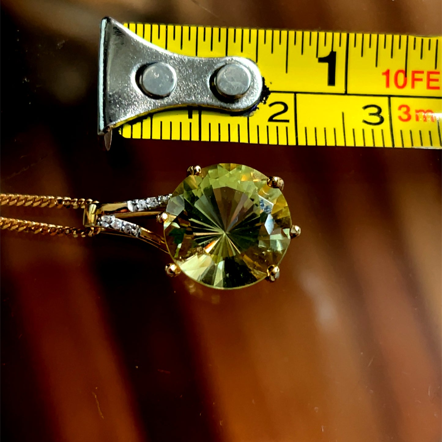 9K Yellow Gold Citrine & Diamond Pendant & Chain