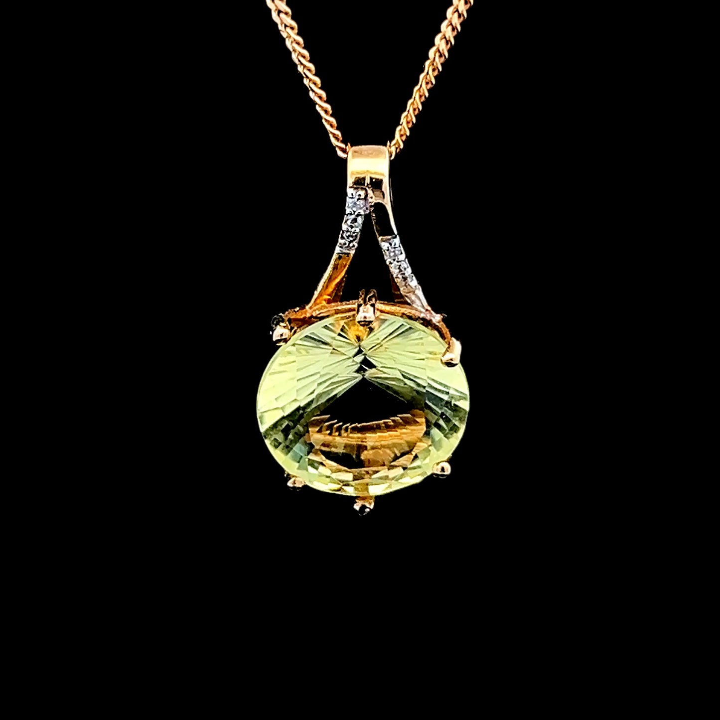 9K Yellow Gold Citrine & Diamond Pendant & Chain