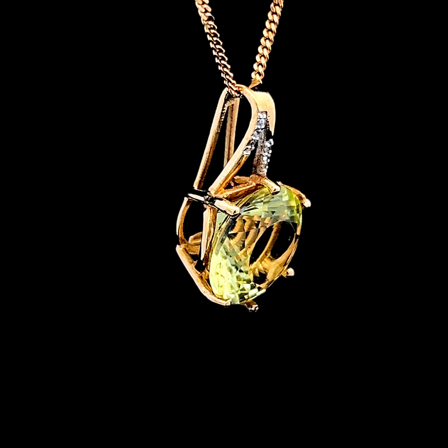 9K Yellow Gold Citrine & Diamond Pendant & Chain