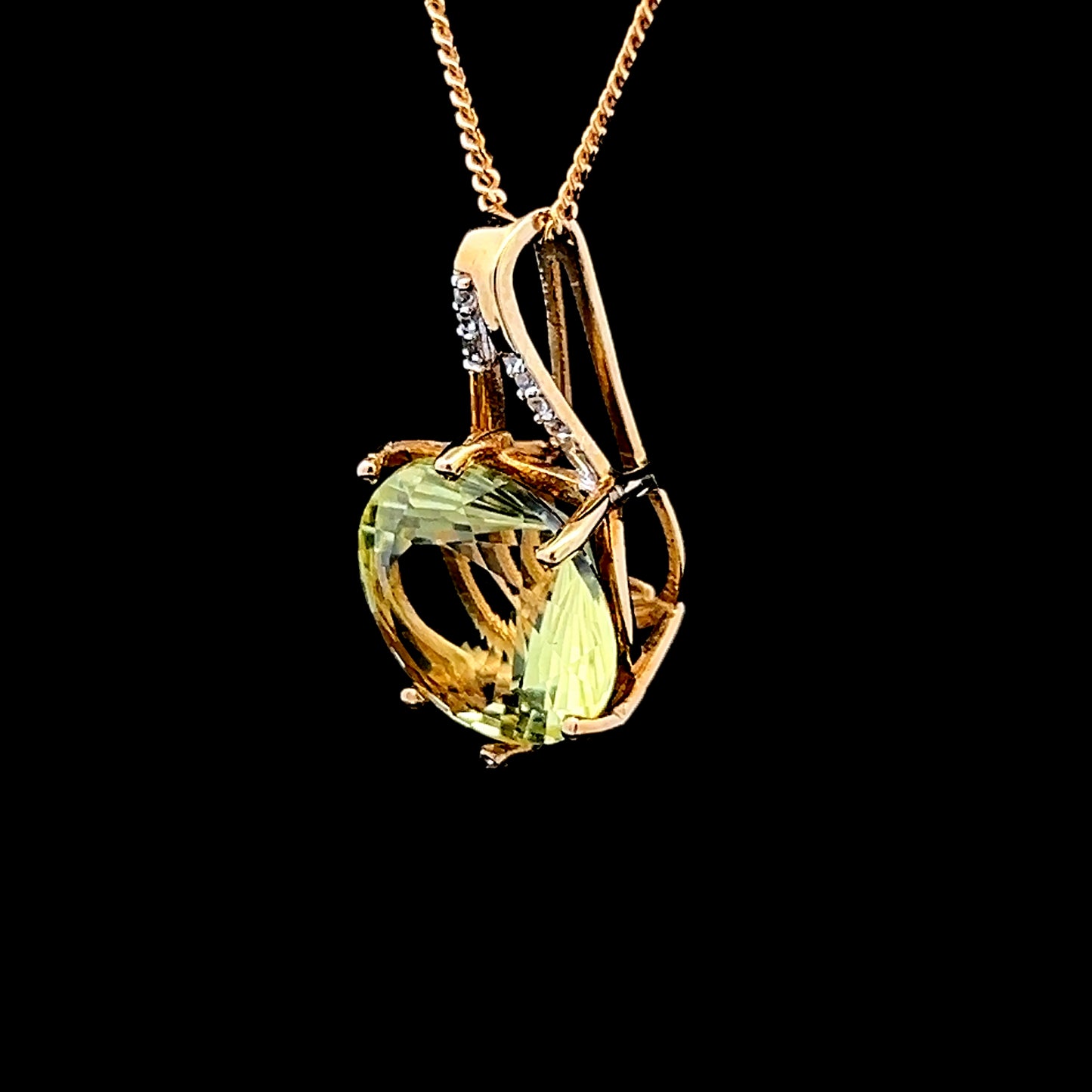 9K Yellow Gold Citrine & Diamond Pendant & Chain