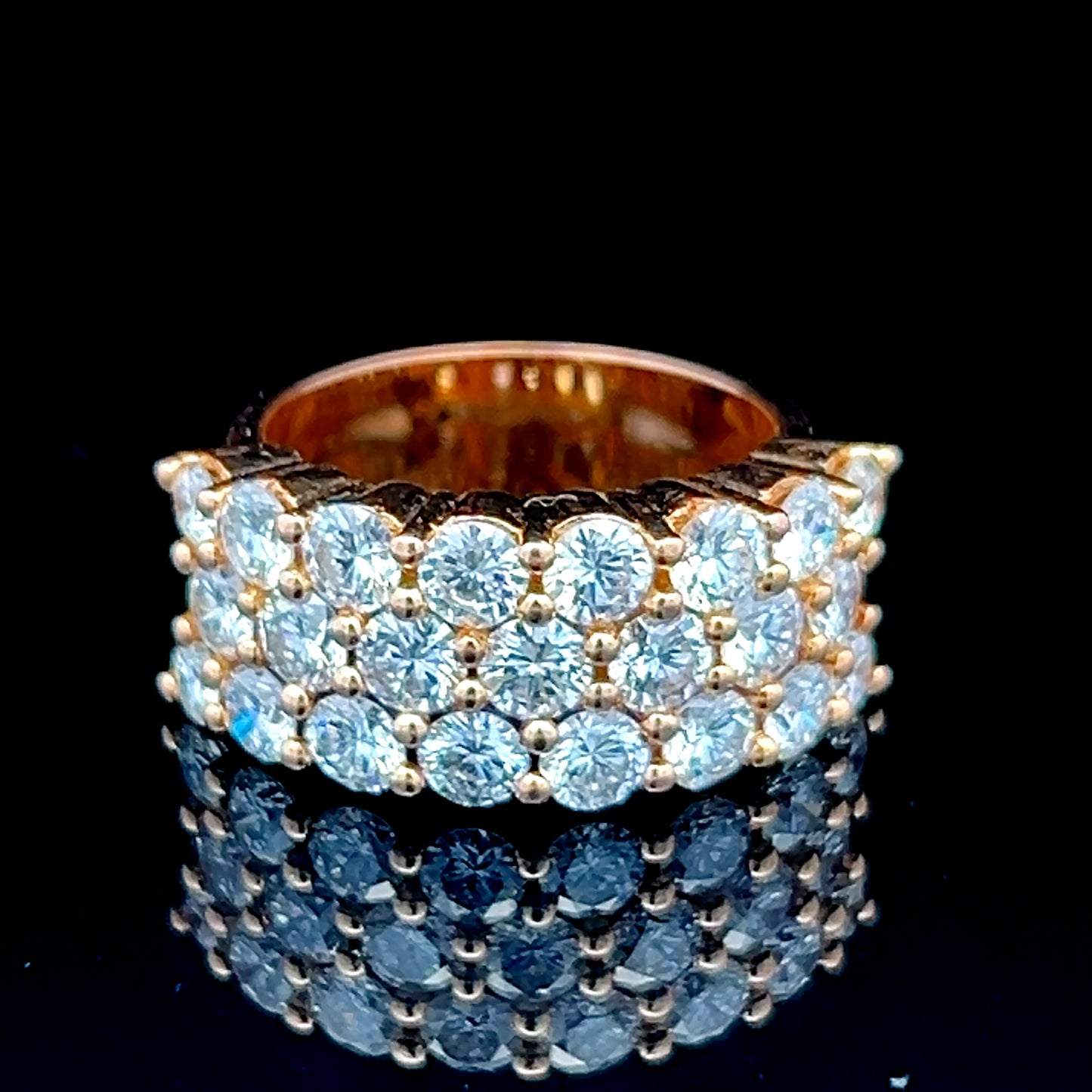 18K Yellow Gold 3 Row Diamond Cluster Ring APPX 3.5 CTS