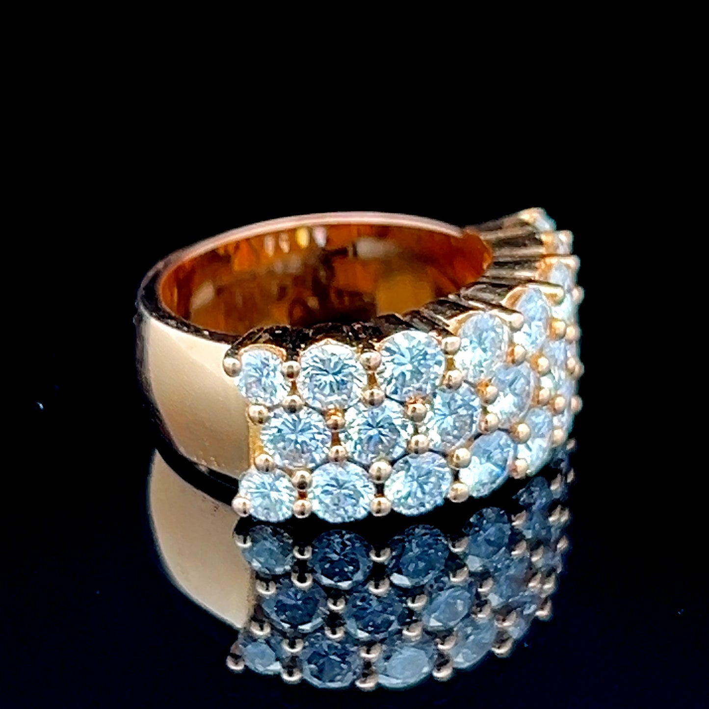18K Yellow Gold 3 Row Diamond Cluster Ring APPX 3.5 CTS
