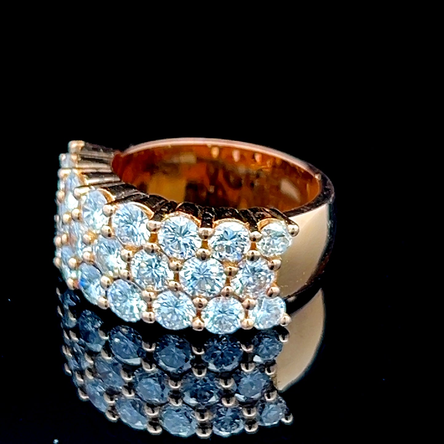 18K Yellow Gold 3 Row Diamond Cluster Ring APPX 3.5 CTS