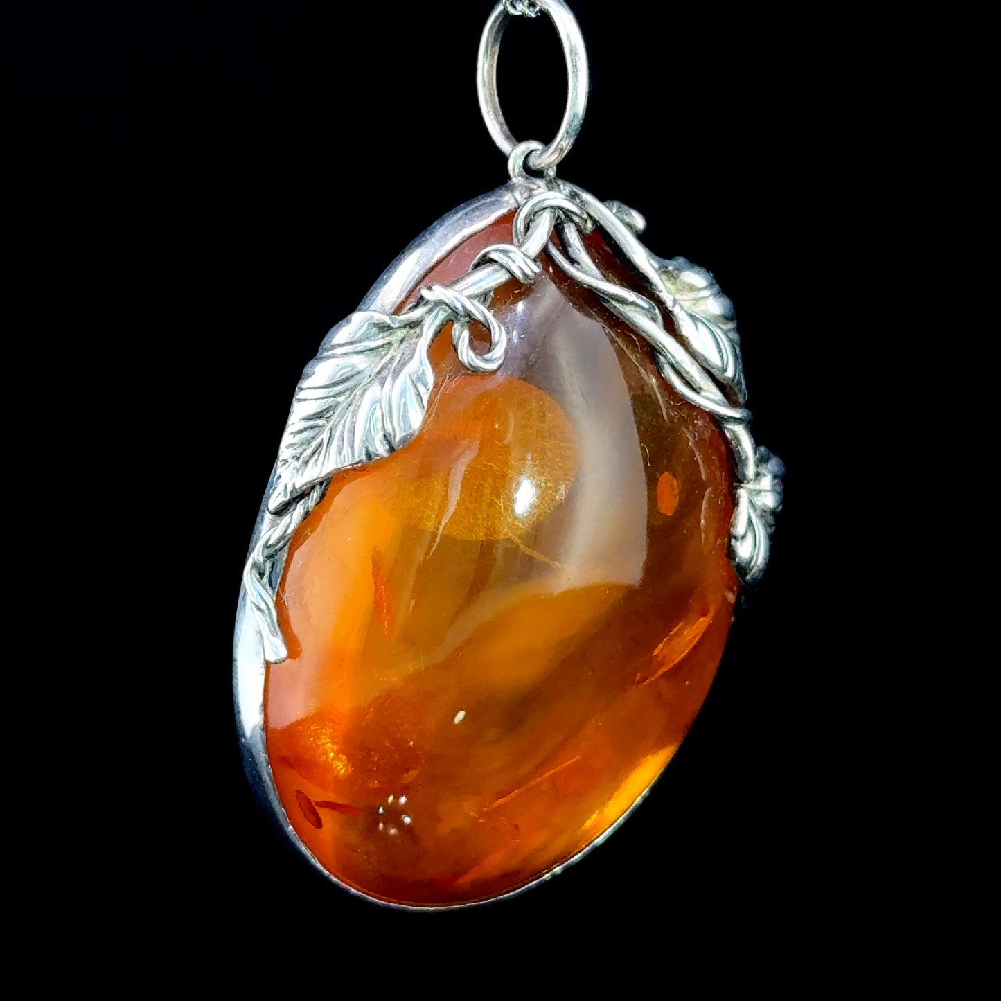 Large Silver Vine Baltic Amber Pendant