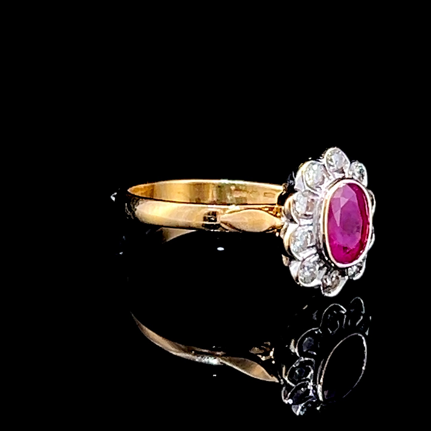 18K Yellow Gold Ruby & Diamond Cluster Ring