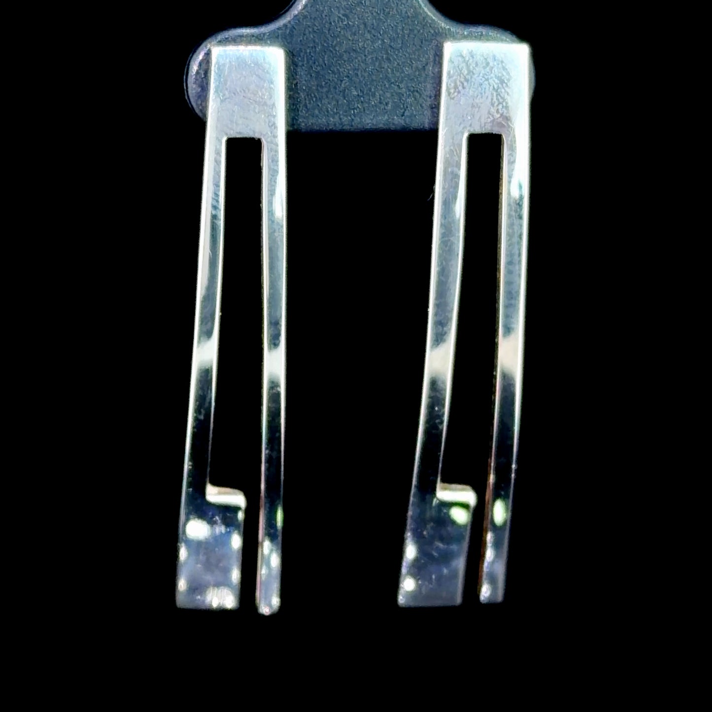 Silver Gucci Square G Bar Long Stud Earrings