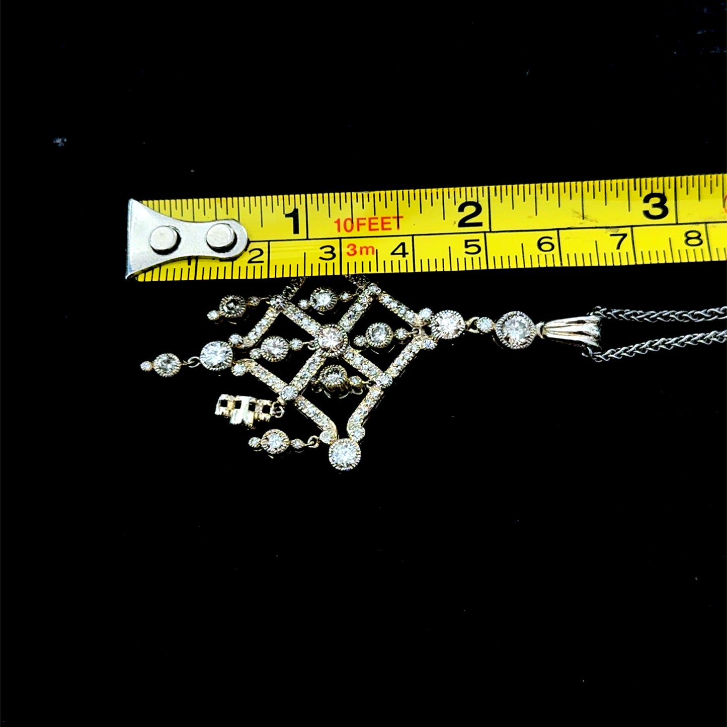 14K White Gold Diamond Chandelier Pendant & 9K White Gold Chain APPX 2.6 CTS The Ronald Charles Collection