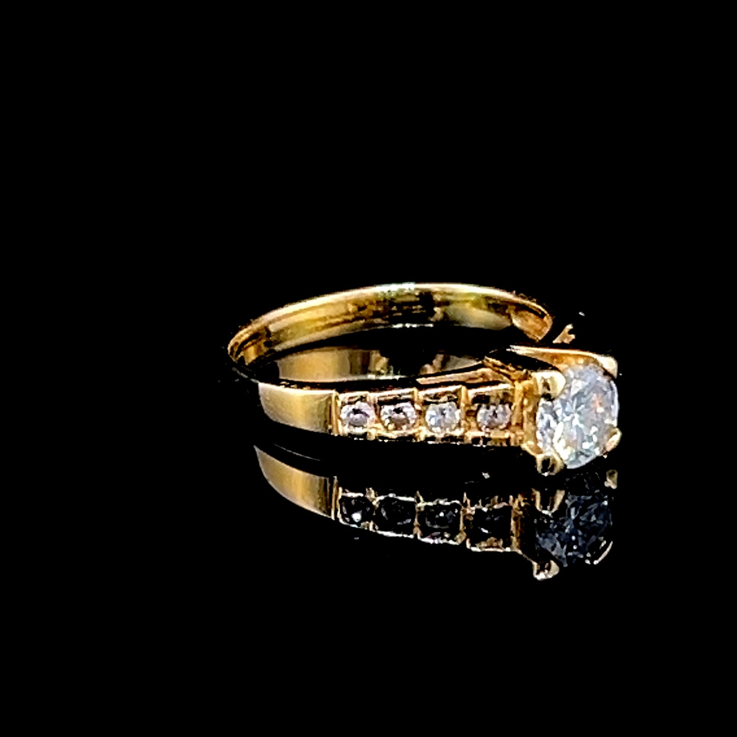 18K Yellow Gold Diamond Solitaire Ring with Diamonds to Shoulders APPX 0.8 CTS