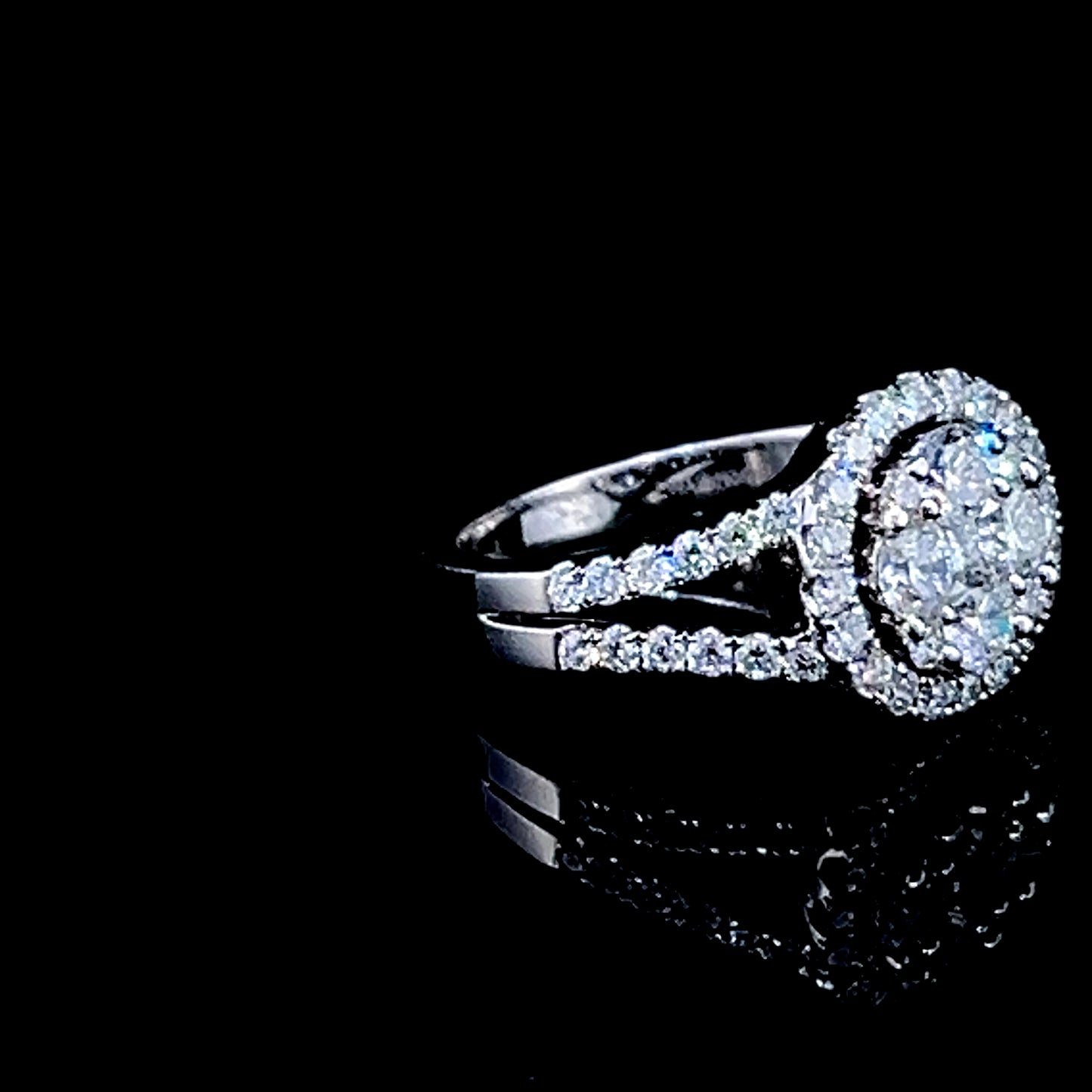 18K White Gold Diamond Daisy Halo Cluster Ring APPX 1.2 CTS