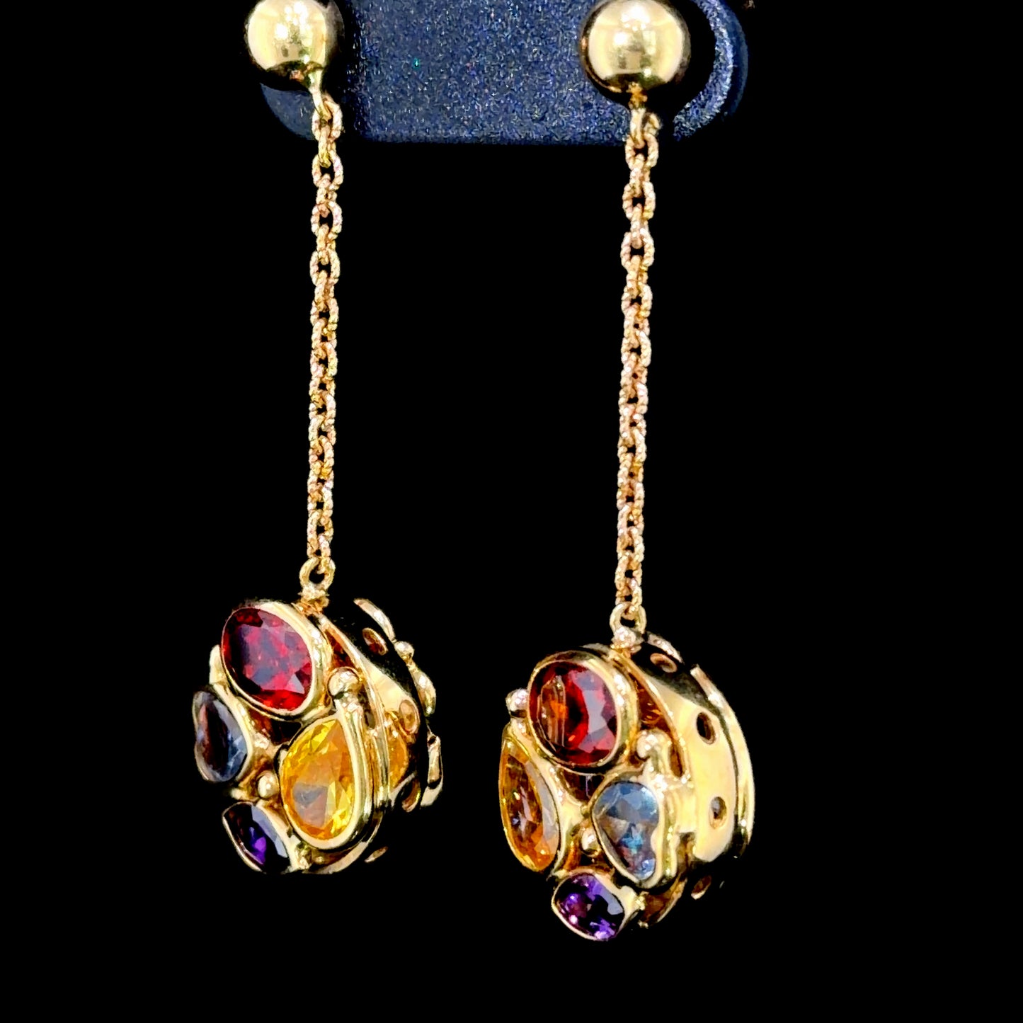 Lovely 18k Multi-Gemstone Drop Stud Earrings By The Italian Designer Mosaico (We have a matching Pendant)