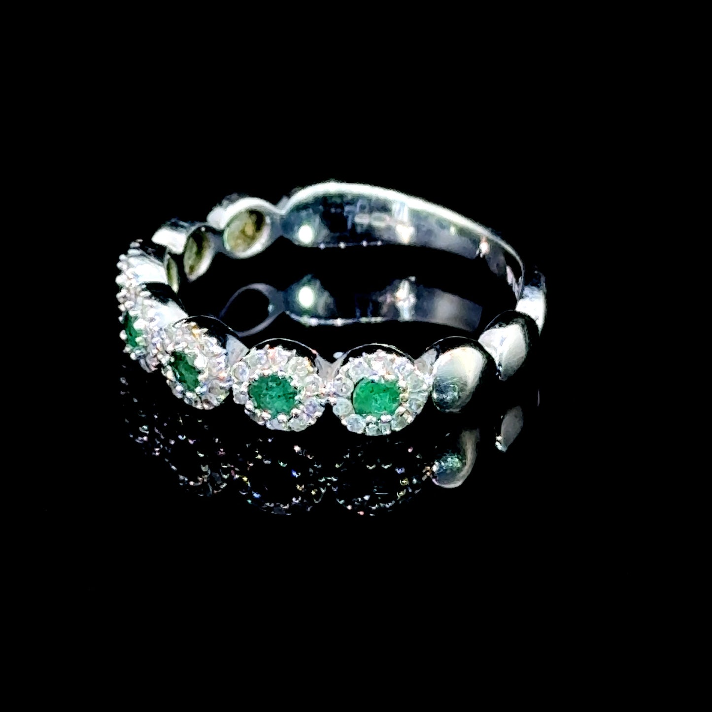 9K White Gold Emerald & Diamond 5 Stone Cluster Ring