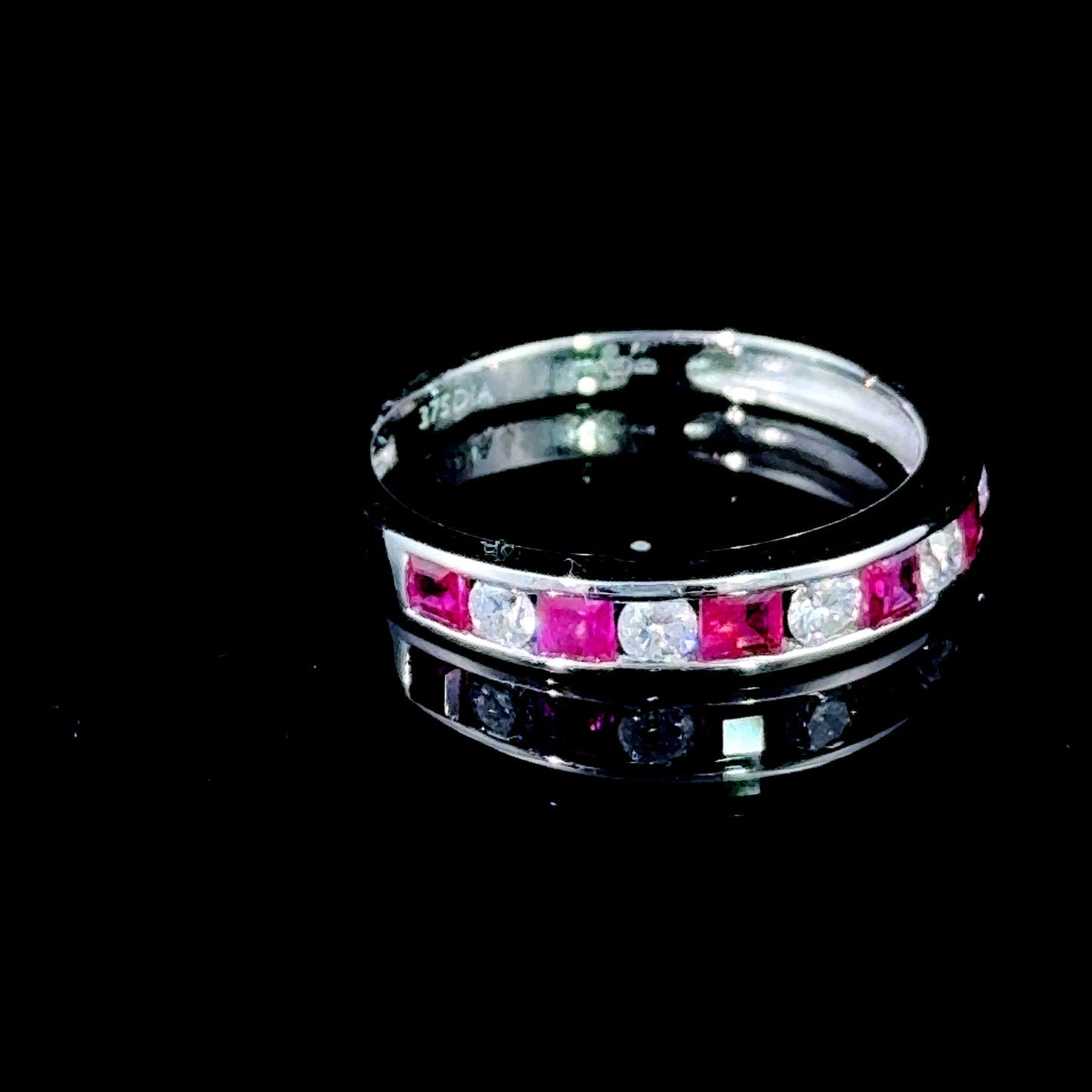 9K White Gold Diamond & Ruby Half Eternity Ring