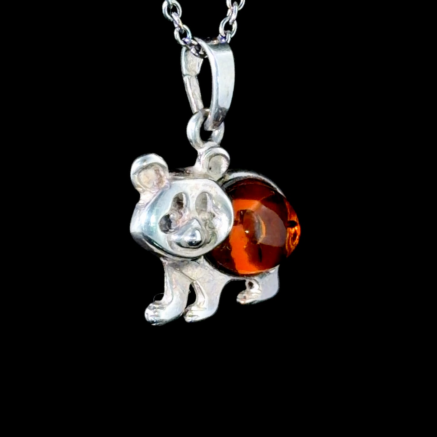 Sweet Silver & Amber Bear Pendant