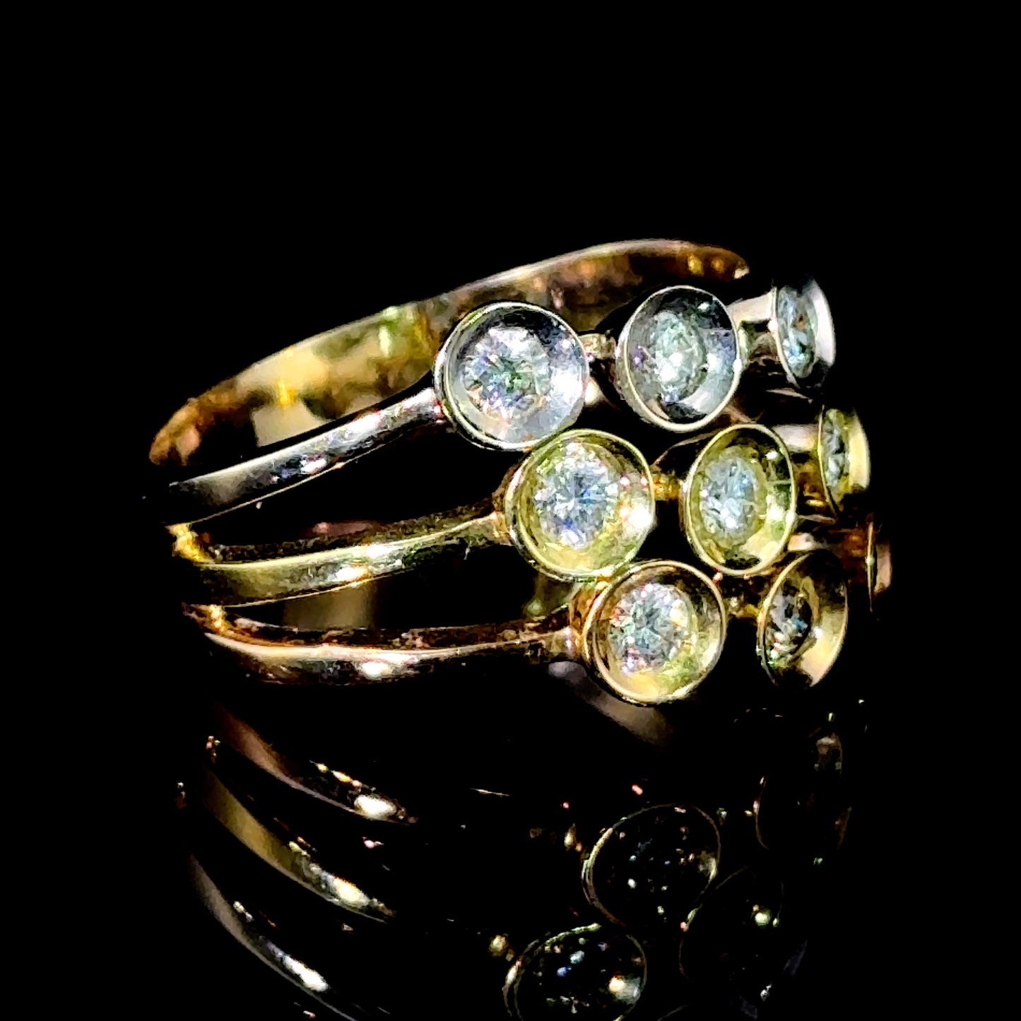 18K Yellow Gold, White Gold & Rose Gold Diamond Bubble Style Ring