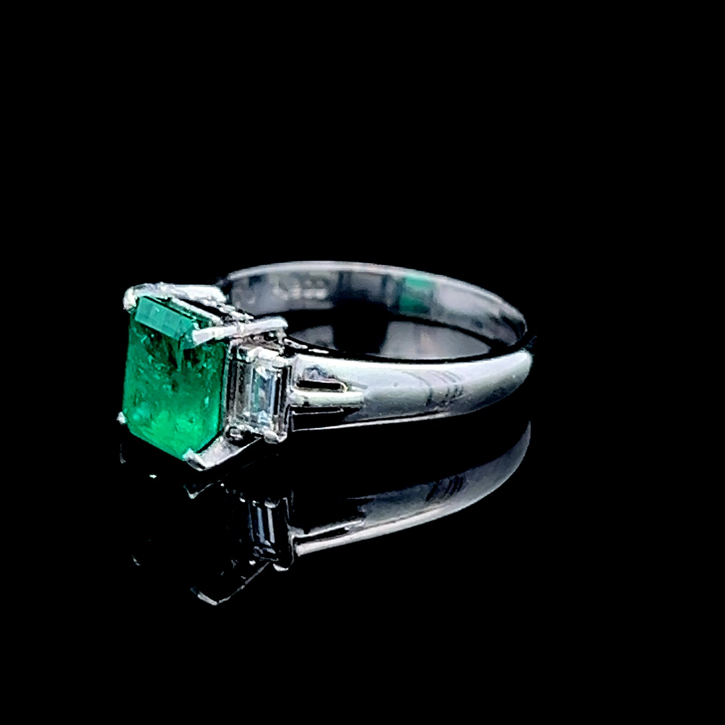 Platinum Emerald Ring with Baguette Diamonds APPX E: 1.75 CTS