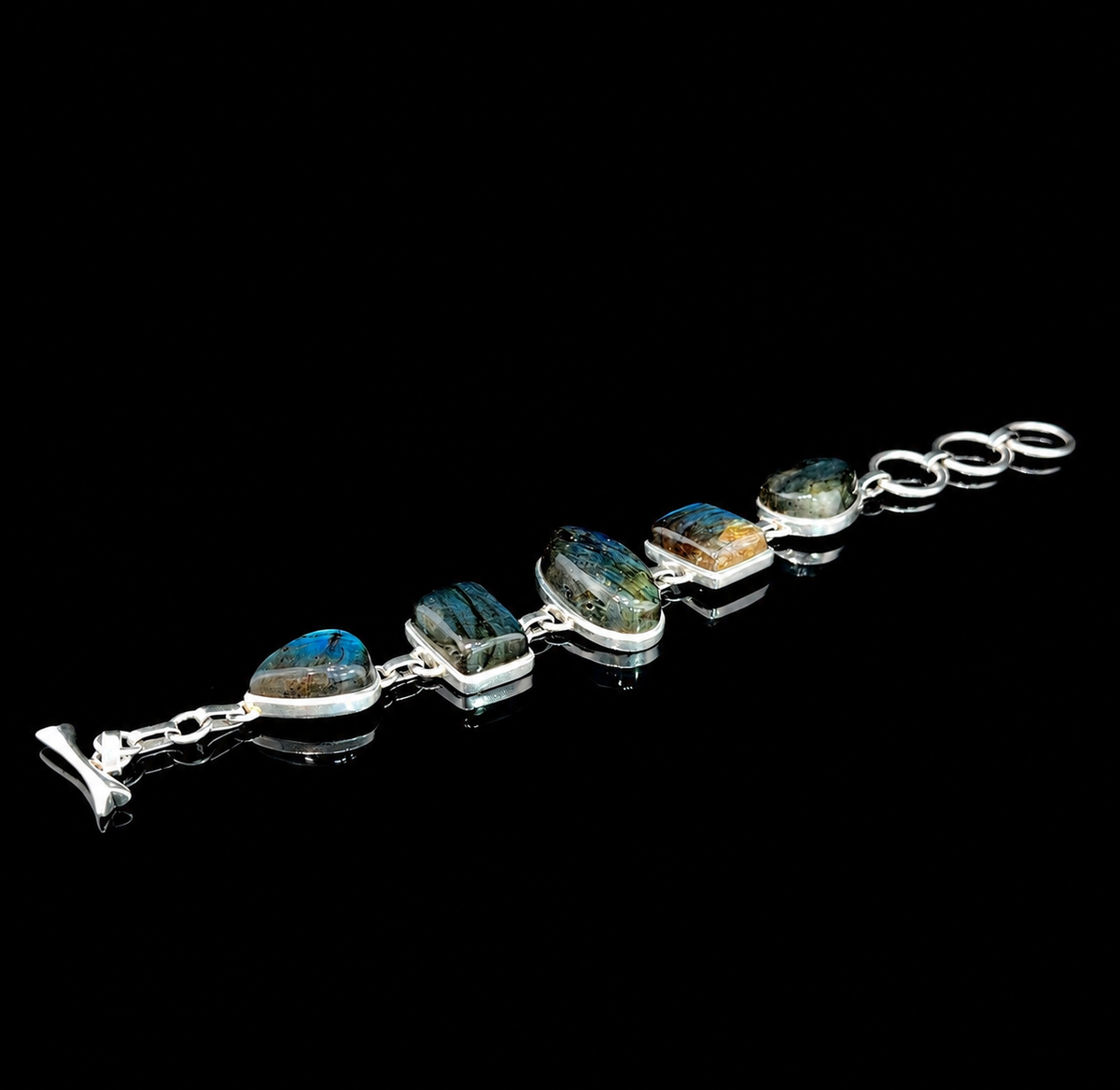 Fabulous 925 Silver Laboradite Bracelet Toggle Bracelet Adjustable from 7-81/2 “