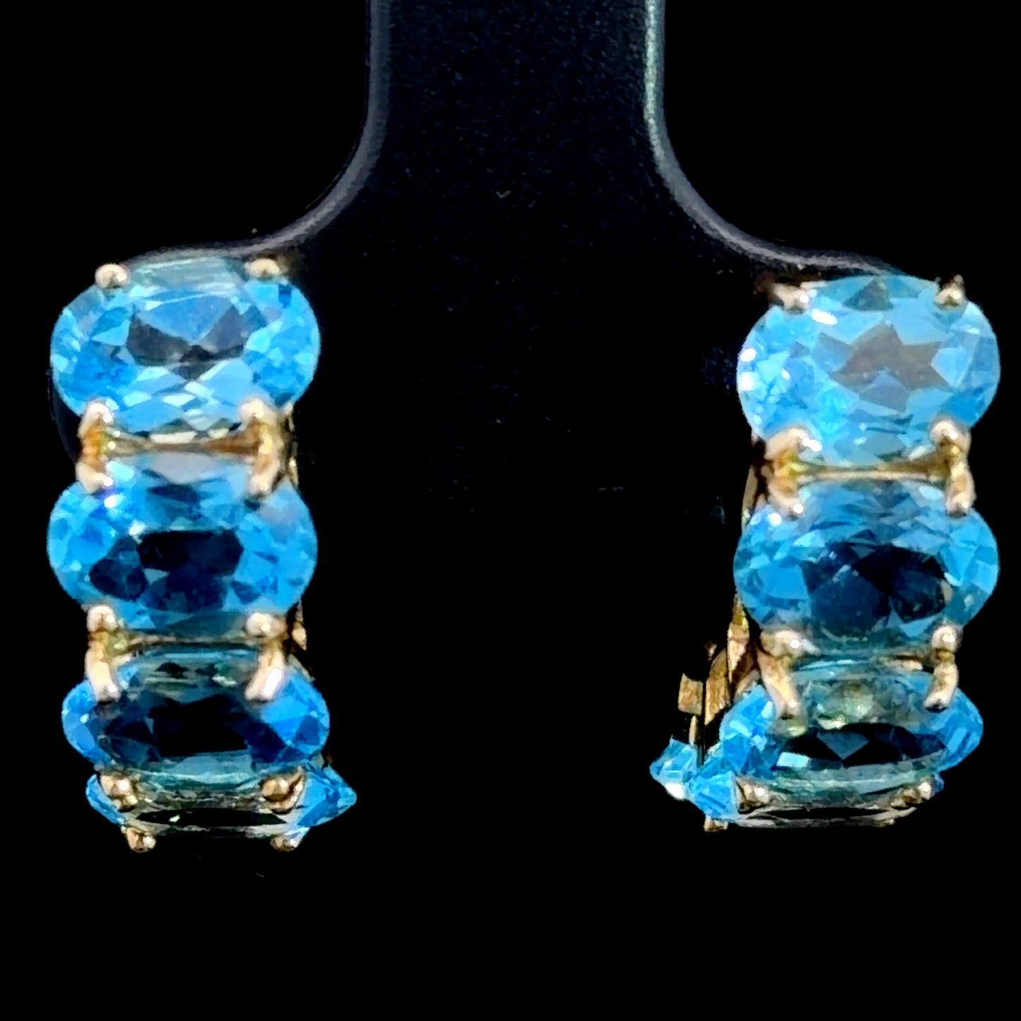 14k Yellow Gold Oval Blue Topaz 5 Stone Stud Earrings