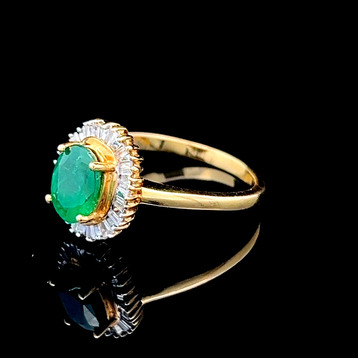 18K Yellow Gold Emerald & Baguette Diamond Ballerina Mount Ring