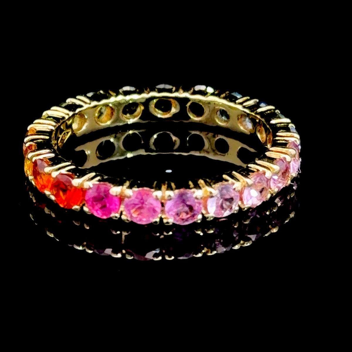 A Truly Gorgeous 18k Yellow Gold Rainbow Sapphire Full Eternity Ring Having A Full Range Of Colour & 2.75 Cts Of Sapphires