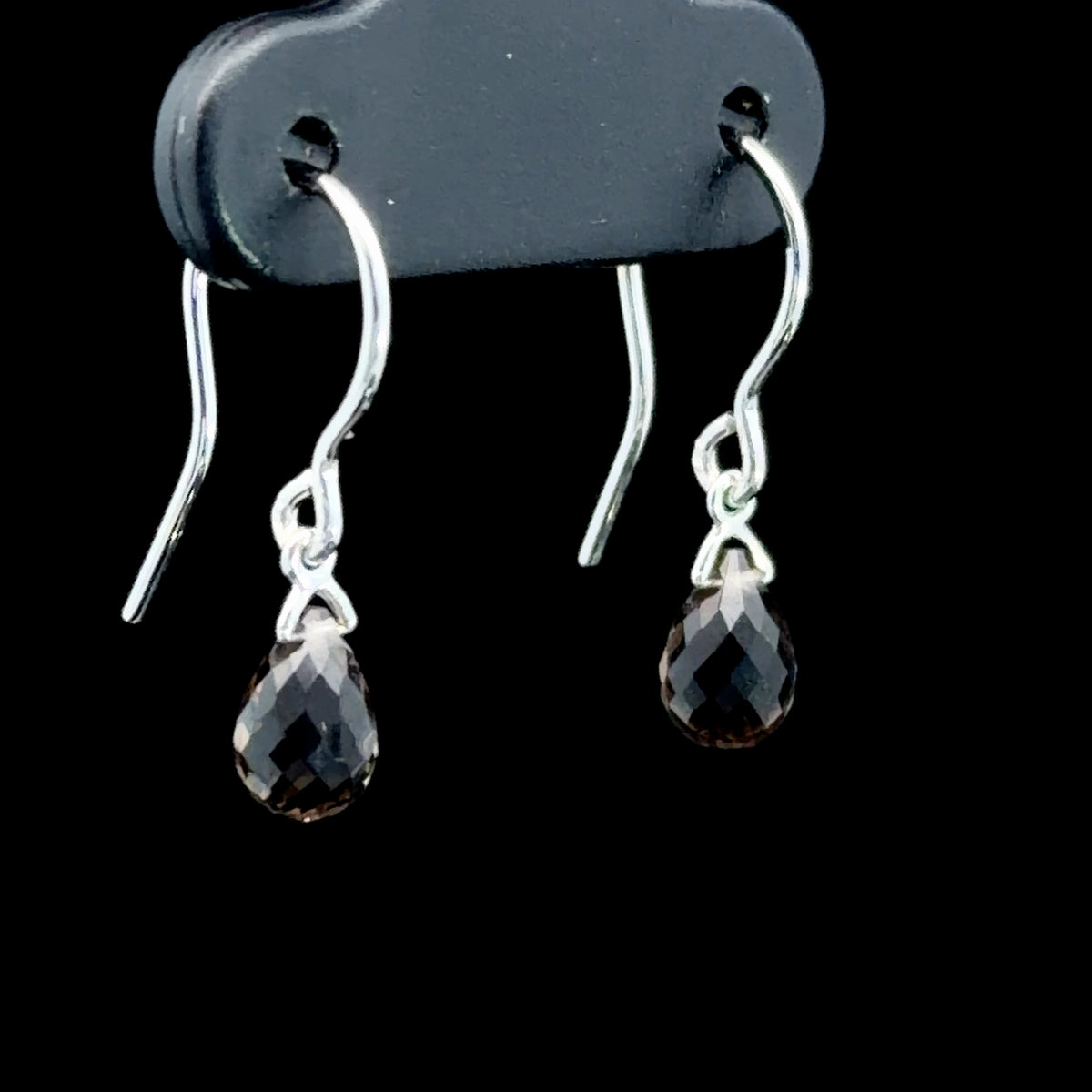 Pretty 9k White Gold Smokey Quartz Briolette Cut Drop Earrings With Hook Backs
