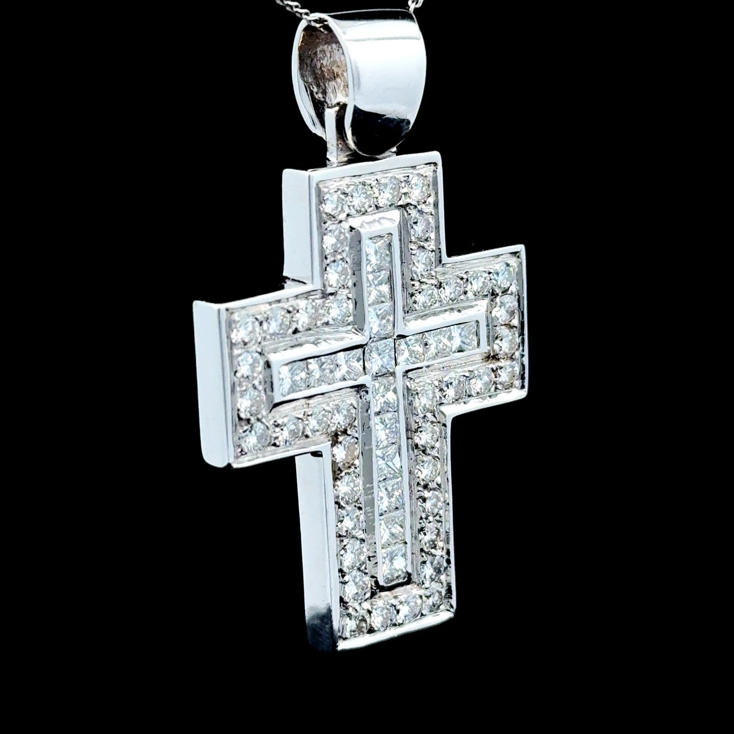 18K White Gold Large Diamond Cross Pendant (only) APPX 4.0 CTS