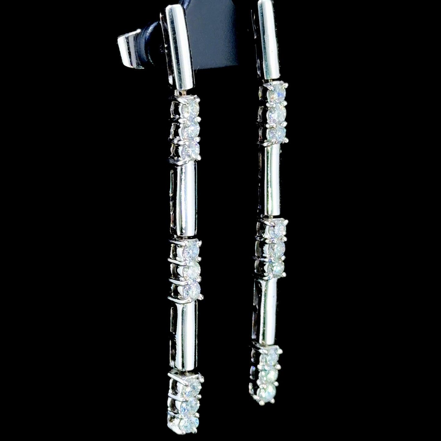 18k White Gold Diamond Bar Drop Earrings Appx 2.0 Cts Total