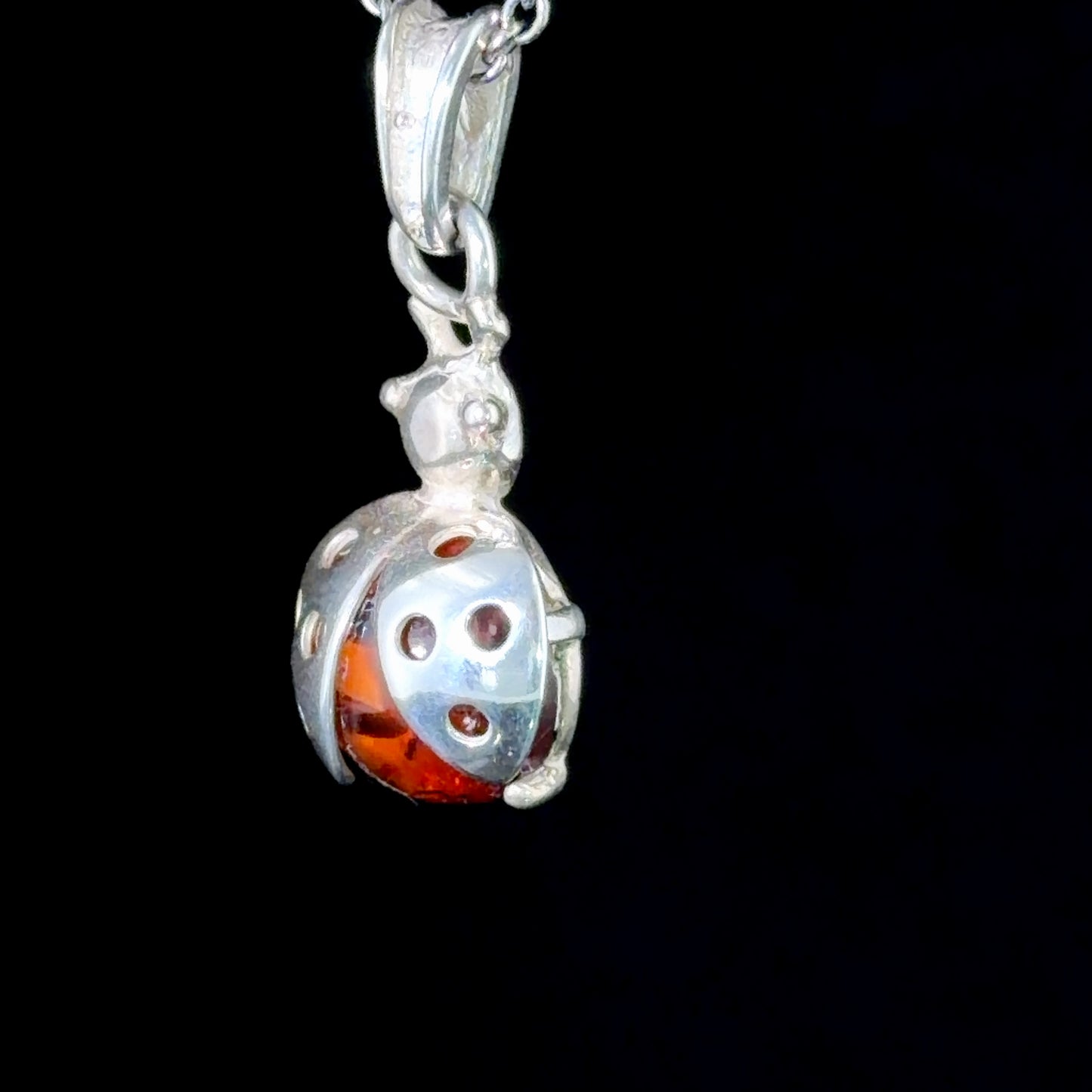 Pretty Silver & Amber Ladybird Pendant