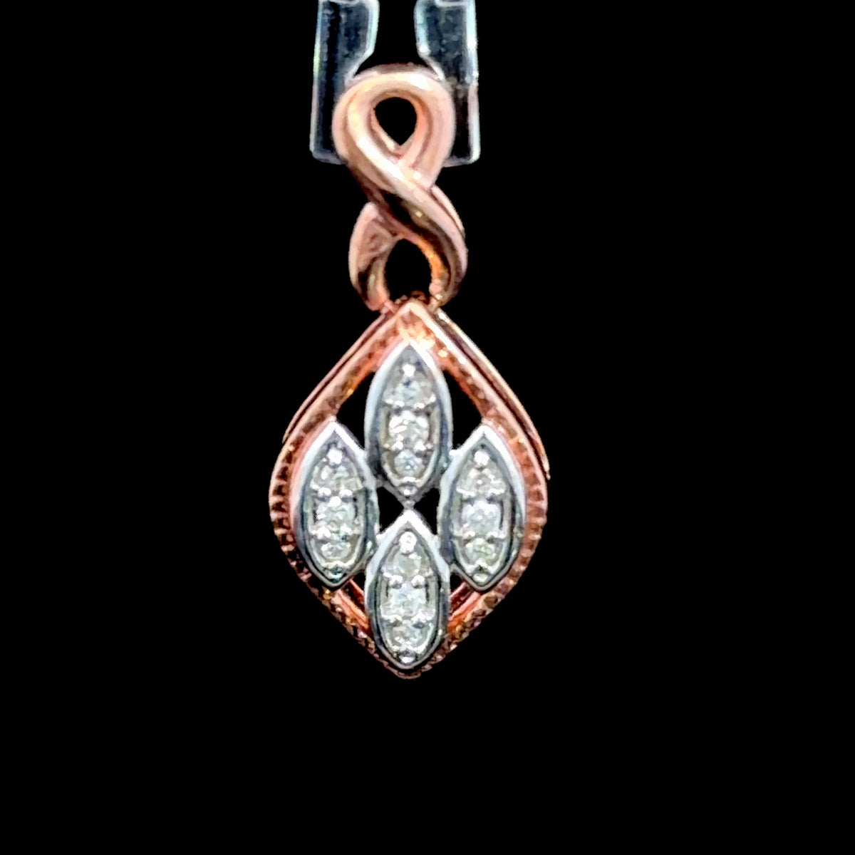 A Pretty Silver Rose Gold Plated Diamond Drop Pendant 20mm Long