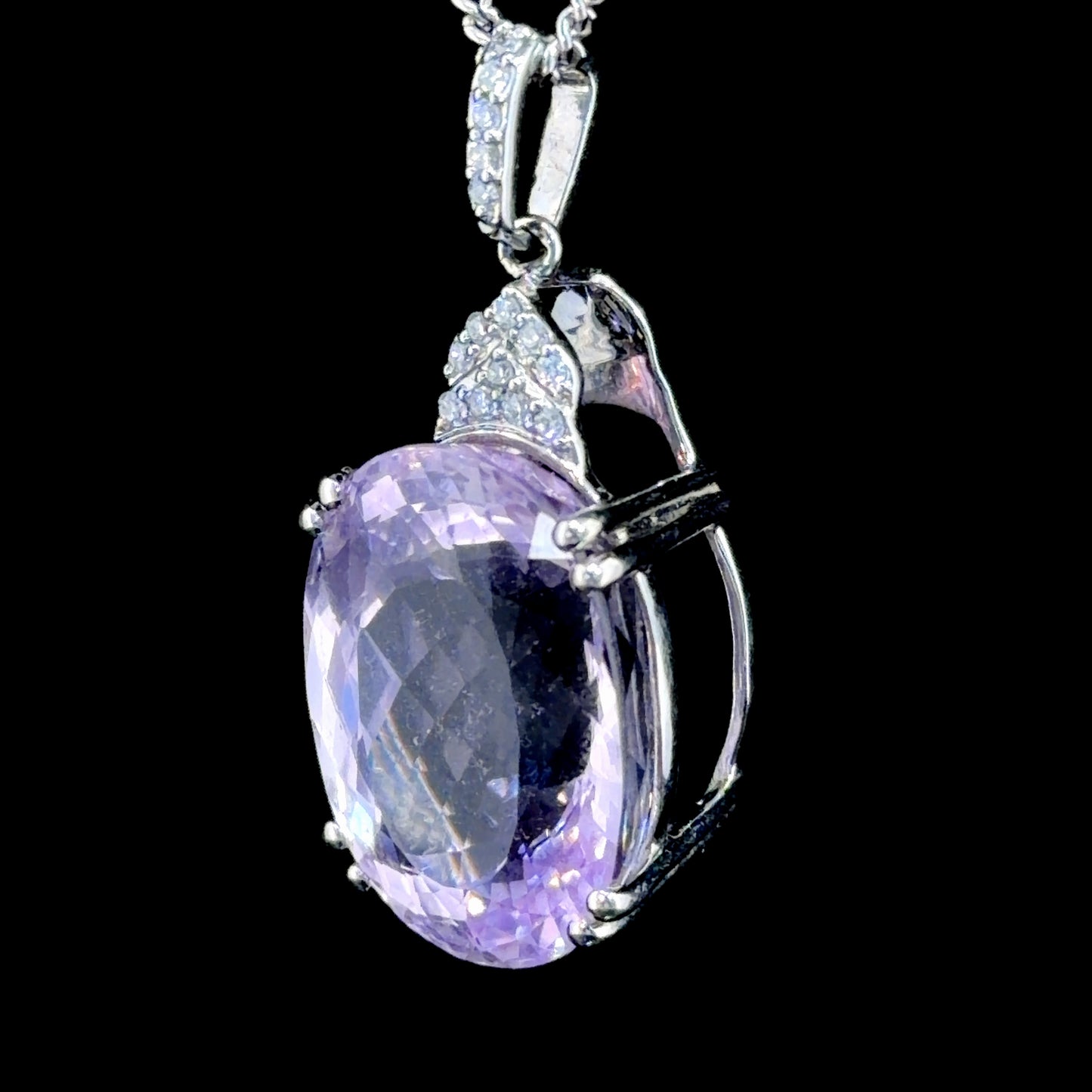 Beautiful Platinum Pink Kunzite & Diamond Pendant (Only) Appx 0.5 Cts Of Diamonds