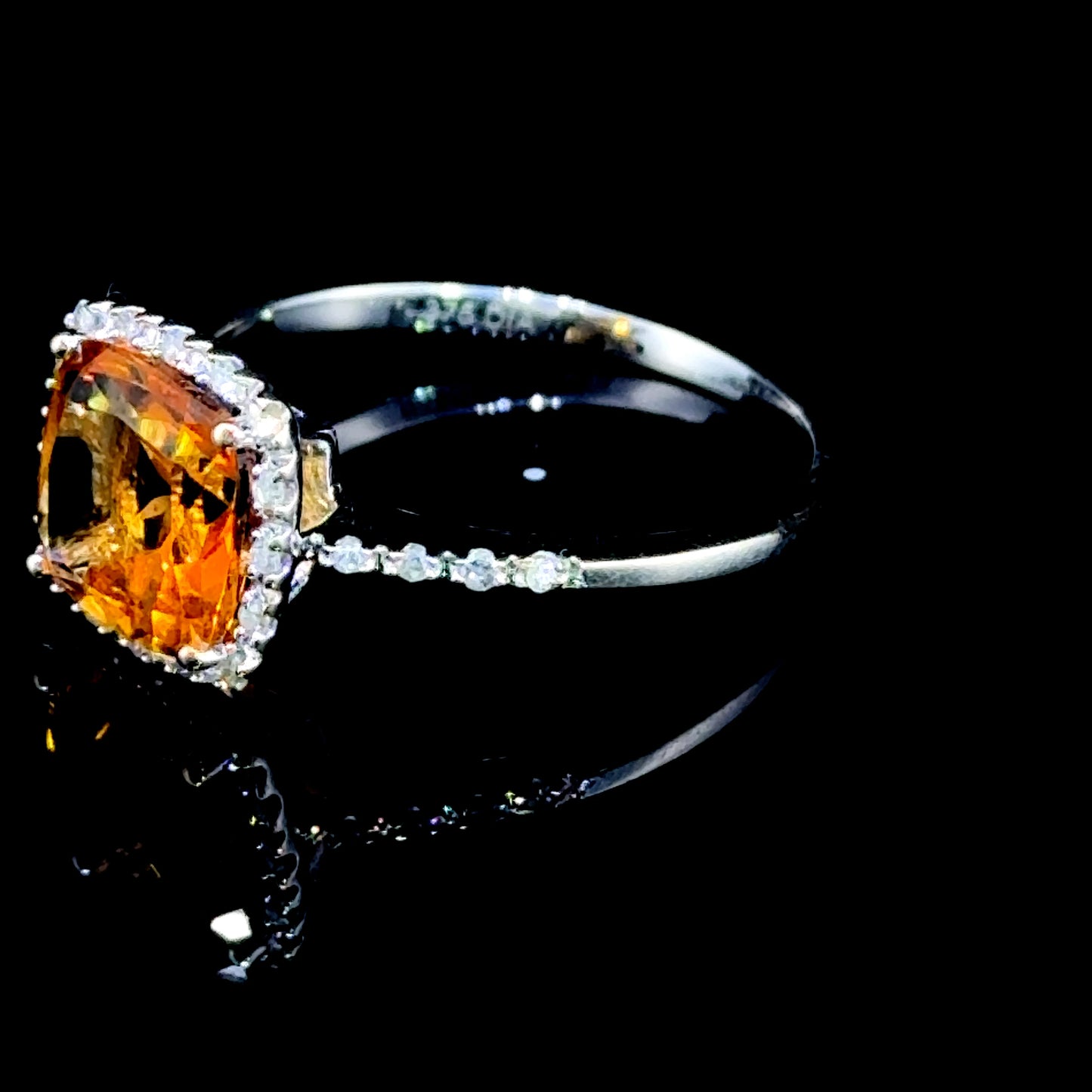 9K White Gold Citrine & Diamond Halo Ring