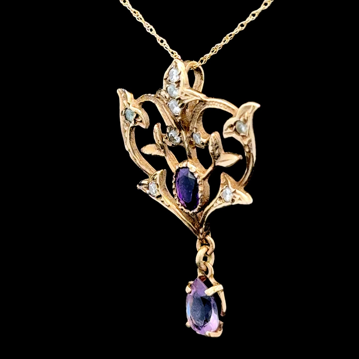 9K Yellow Gold Amethyst Pendant & Chain The Ronald Charles Collection