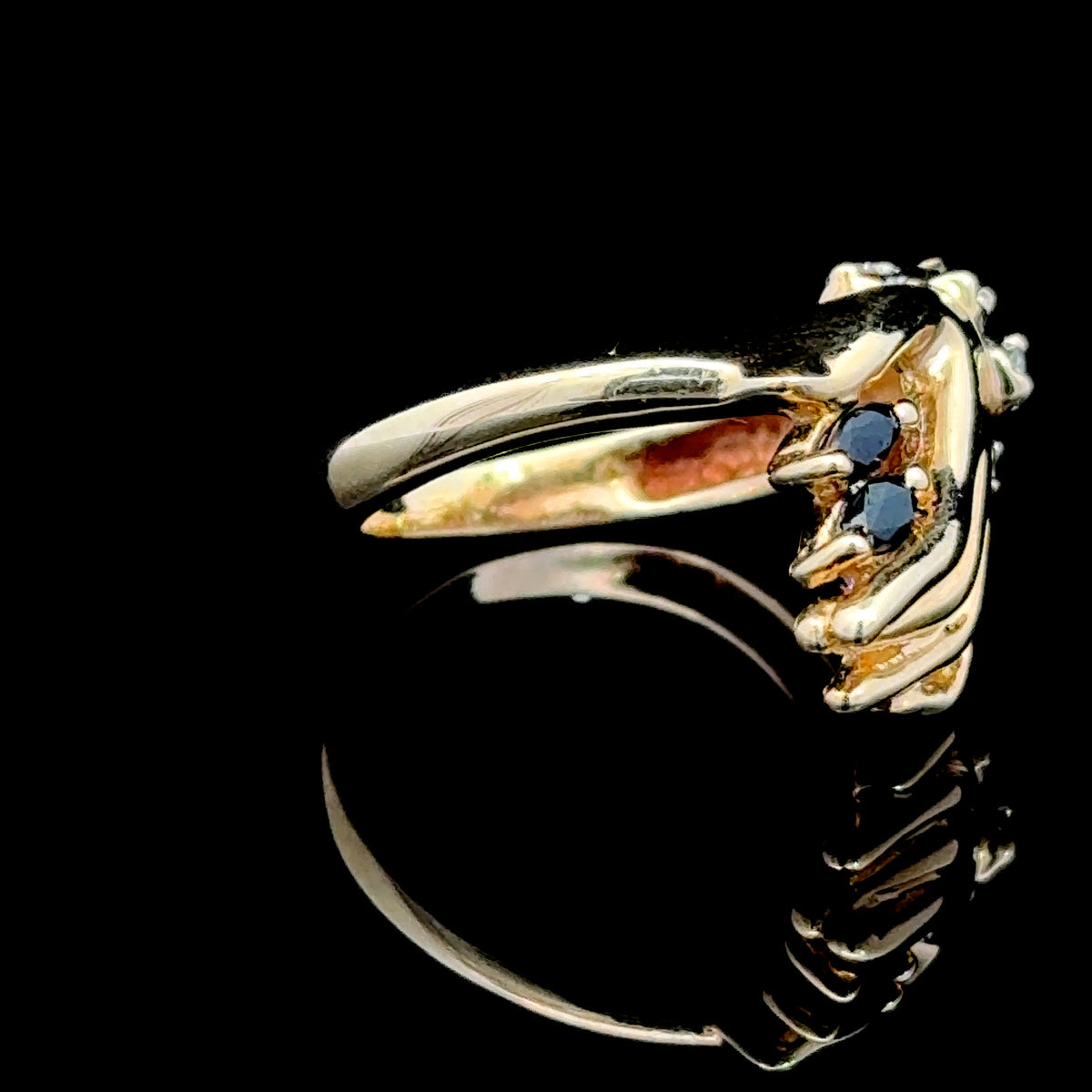 Fabulous 9K Yellow Gold Sapphire & Diamond Stylised Hand Ring