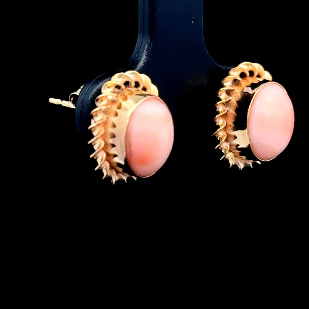 9K Yellow Gold Oval Cabochon Coral Studs