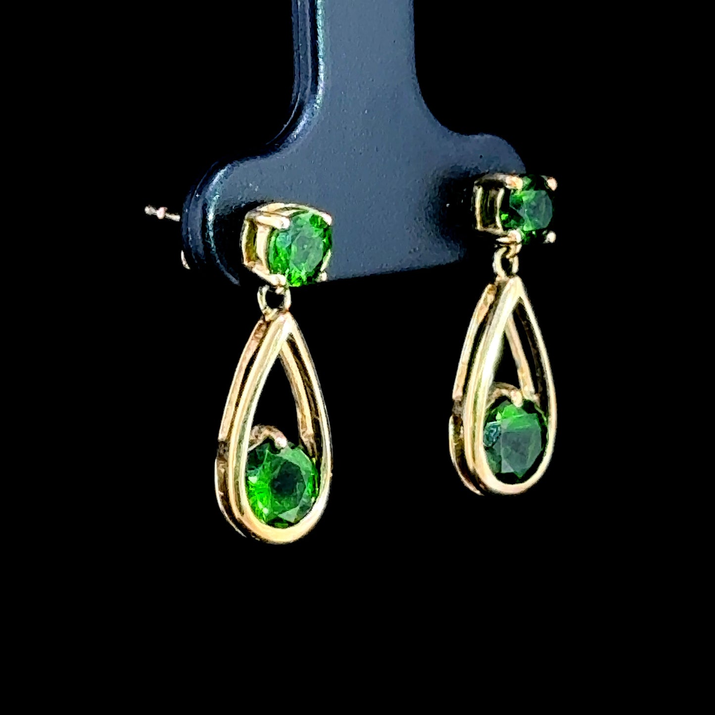 9K Yellow Gold Chrome Diopside Drop Studs