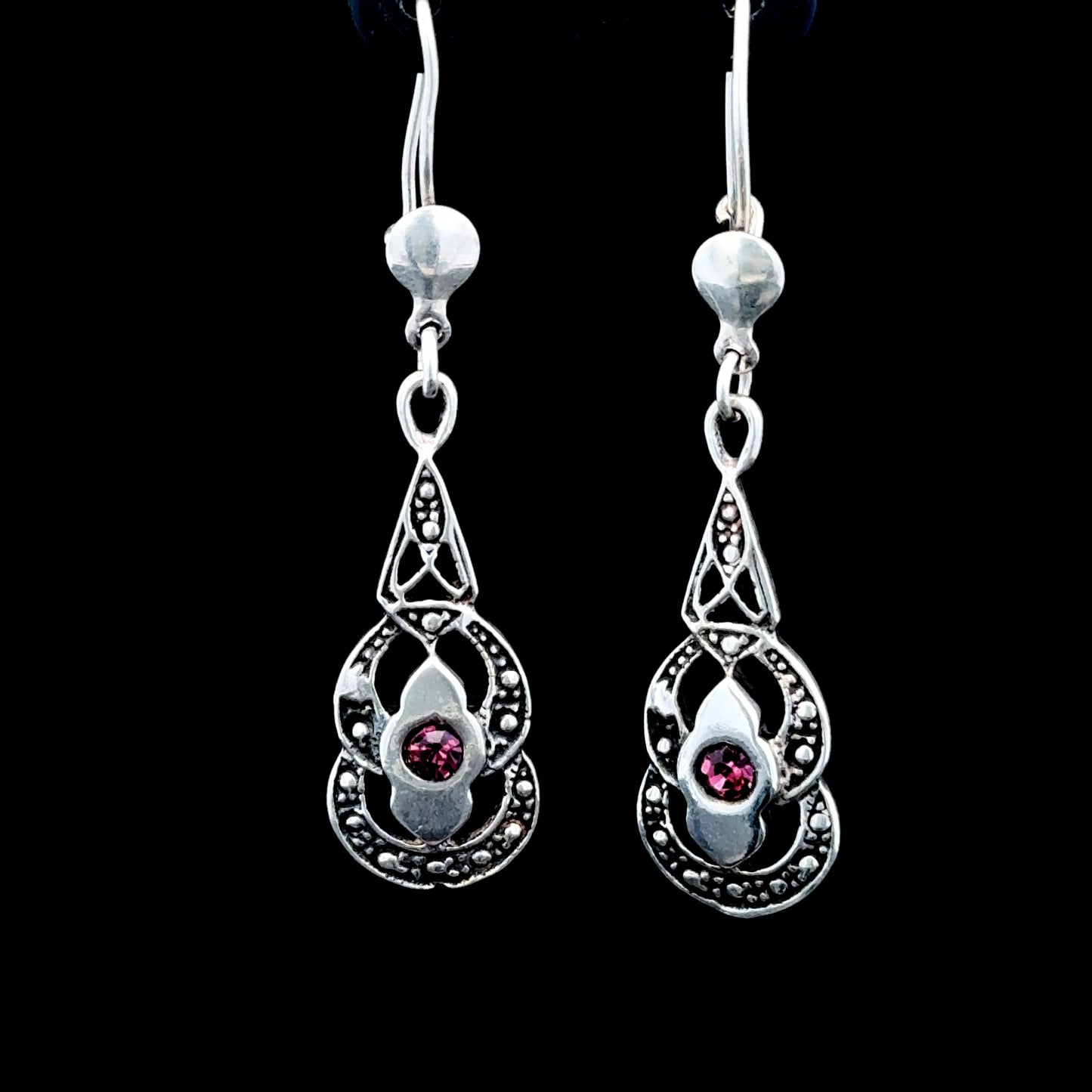 Silver Amethyst Drop Hook Earrings