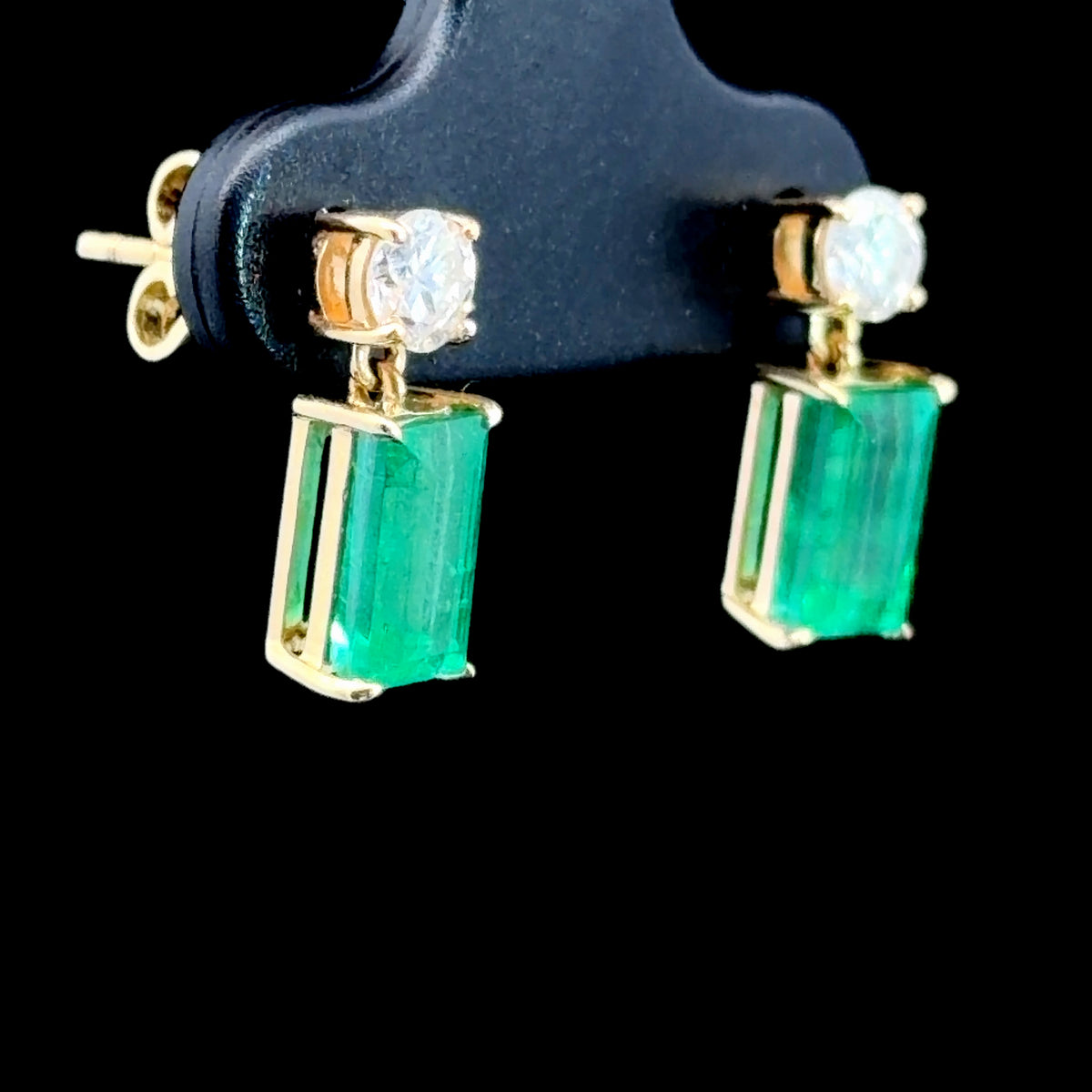 Beautiful Pair Of Columbian Emerald & Diamond Studs Set In 18k Yellow Gold The Emeralds 1.9Cts Total and Diamonds 0.5Cts RRP£5k