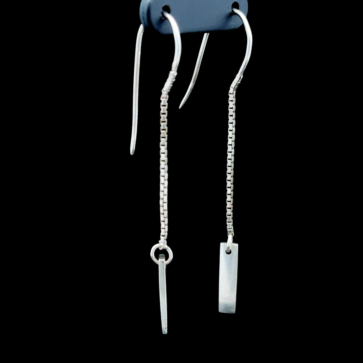 Silver Box Link Dangle Earrings