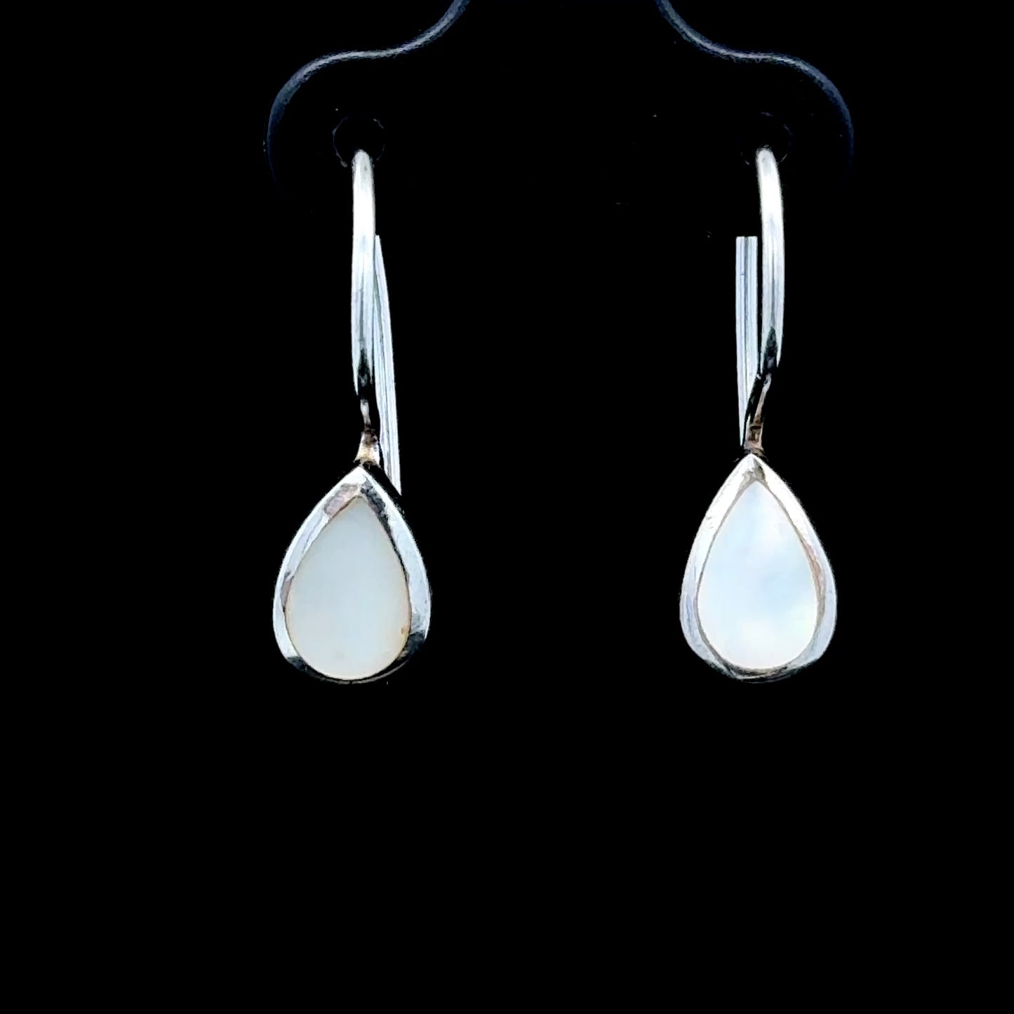 Silver Mother of Pearl Pear Drop Hook Earrings