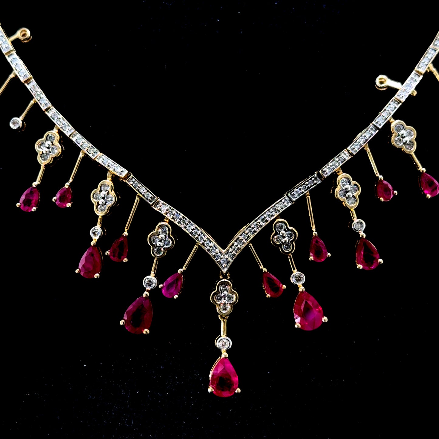 Stunning 14K Yellow Gold Ruby & Diamond Necklace - 16"