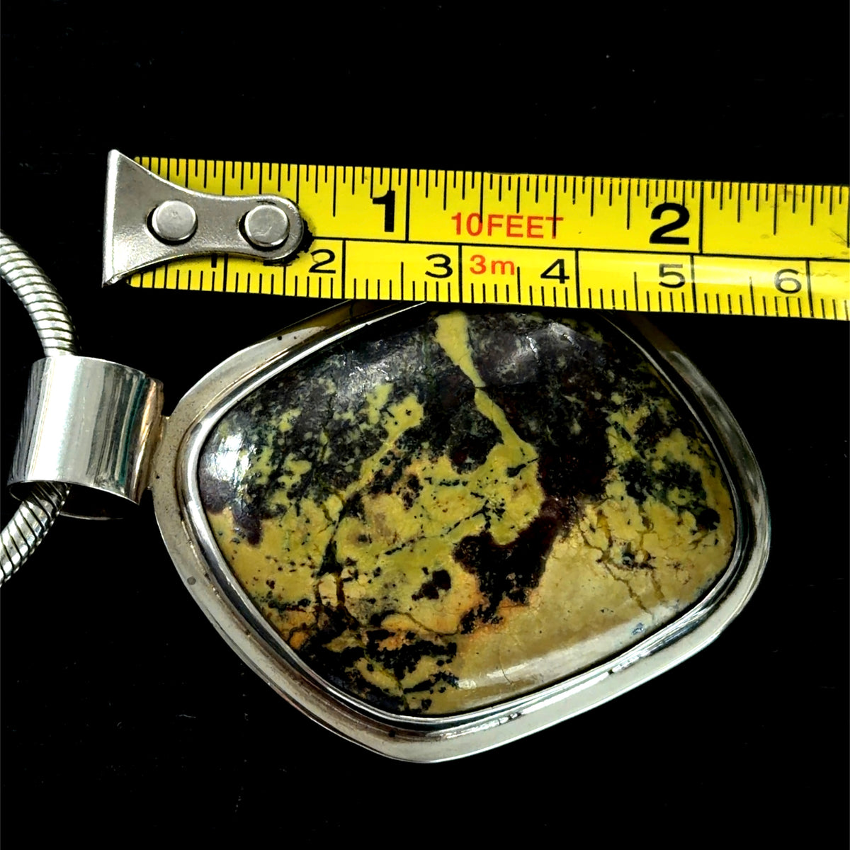 Stunning Large Silver and Jasper Pendent By MRC Italy Suspended on An 18” Silver Snake Chain