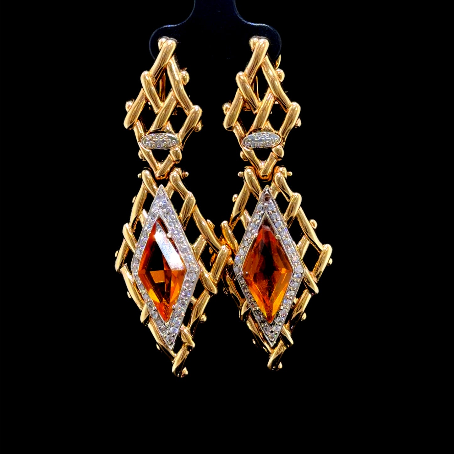 18k Vintage Citrine & Diamond Pendant & Drop Earrings by Graziella