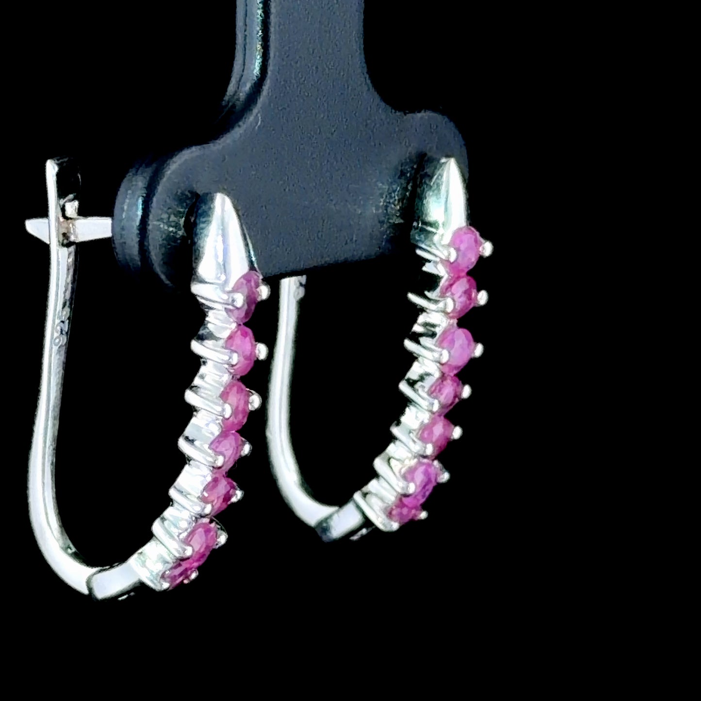 Pretty Silver 925 7 Stone Fuscia Cubic Zirconia 7 Stone Drop Earrings