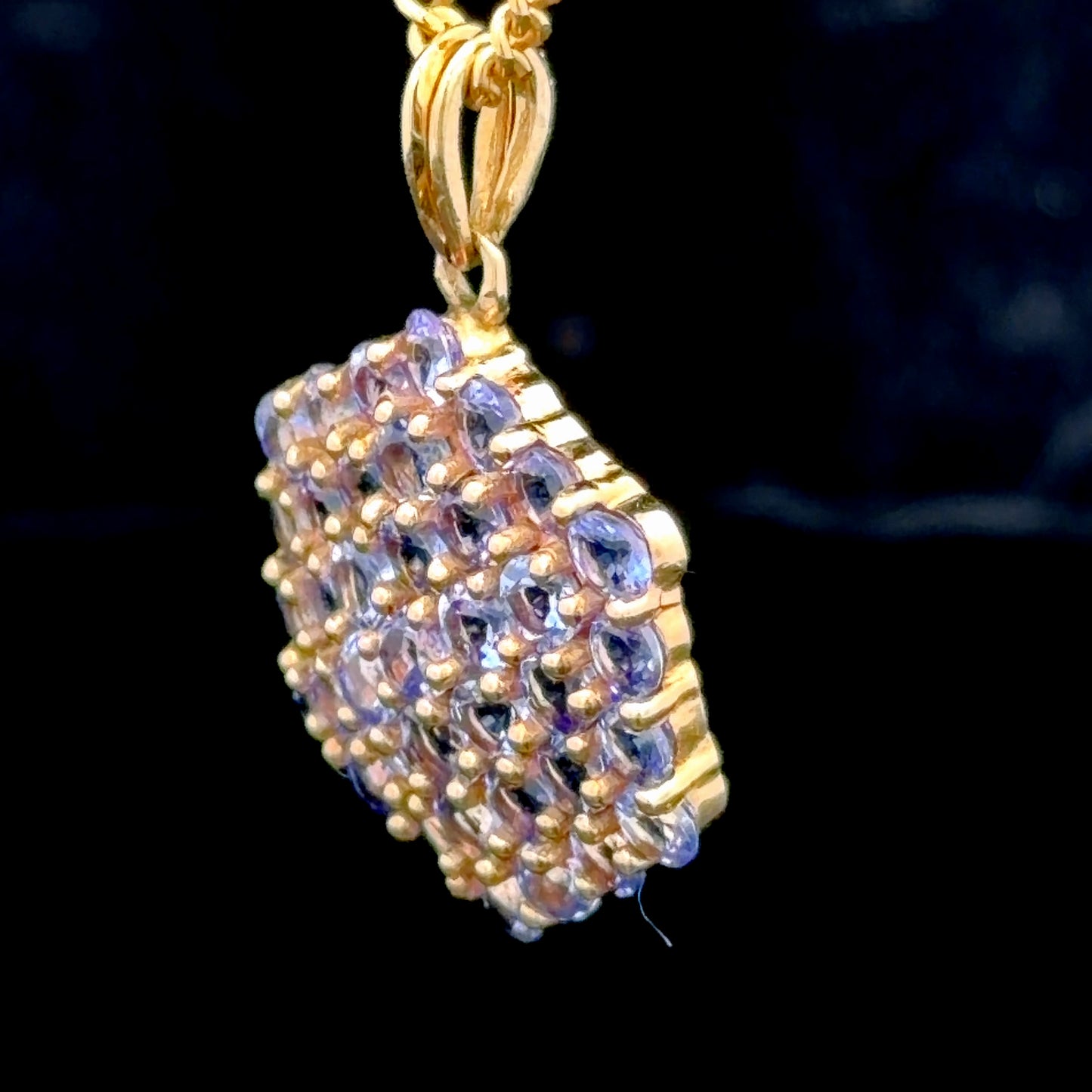 9k Yellow Gold Tanzanite Hexagonal Cluster Pendant Necklace