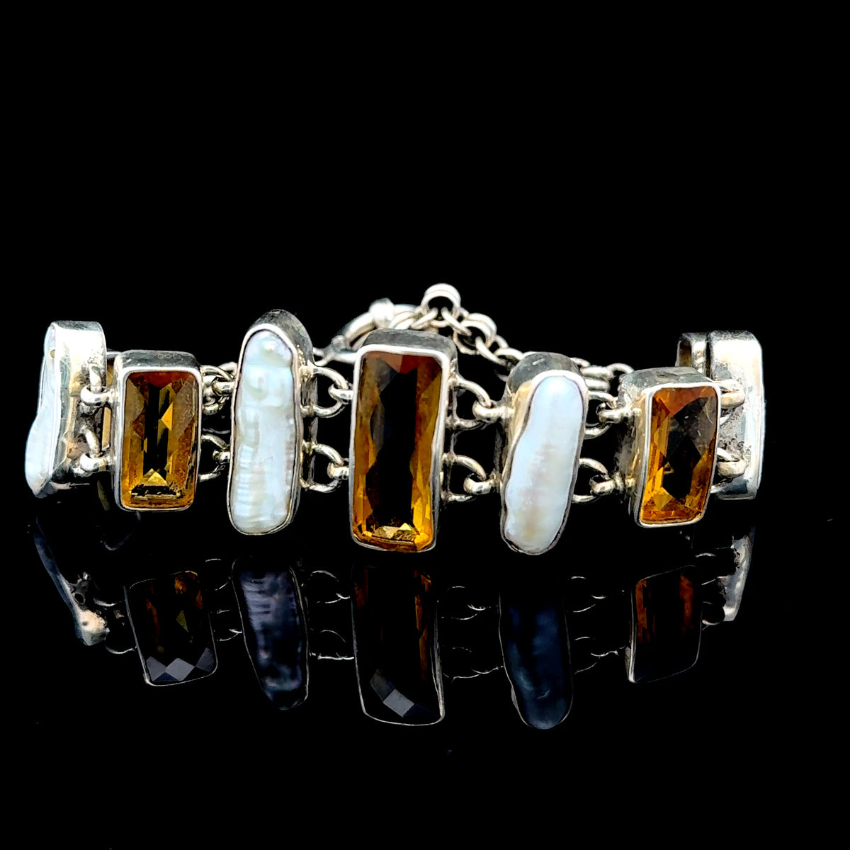 Silver Baroque Pearl & Citrine Bracelet